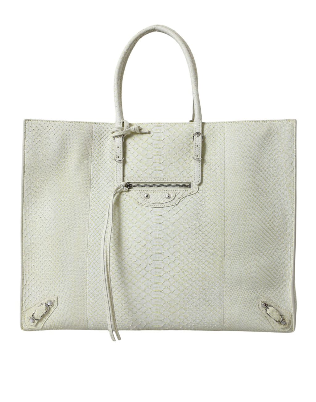 Sac fourre-tout Balenciaga Chic en cuir python blanc et jaune