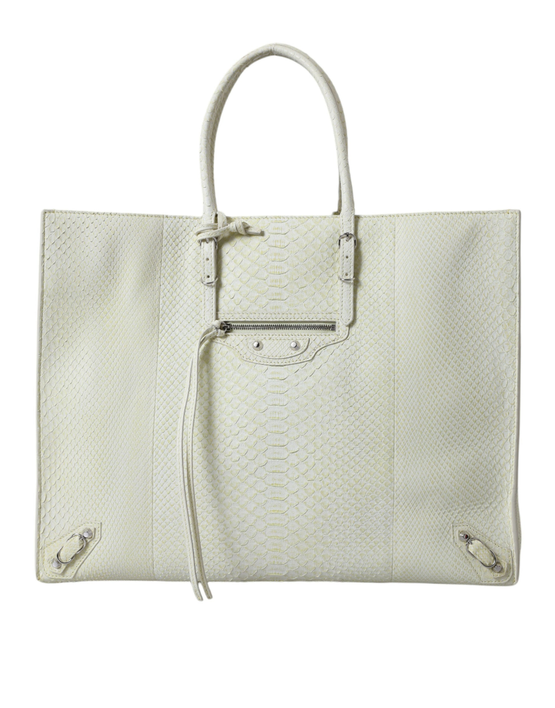 Sac fourre-tout Balenciaga Chic en cuir python blanc et jaune