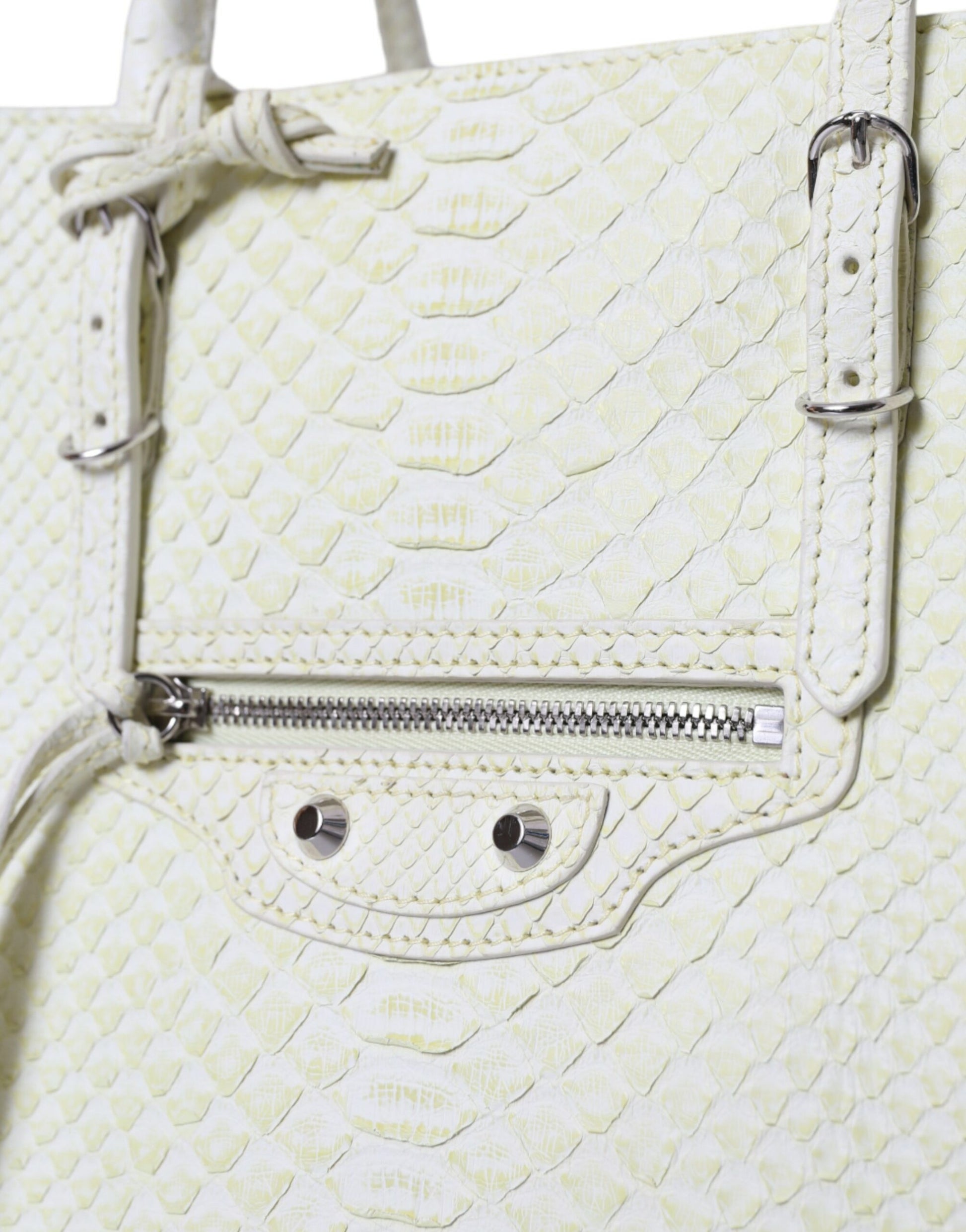Sac fourre-tout Balenciaga Chic en cuir python blanc et jaune