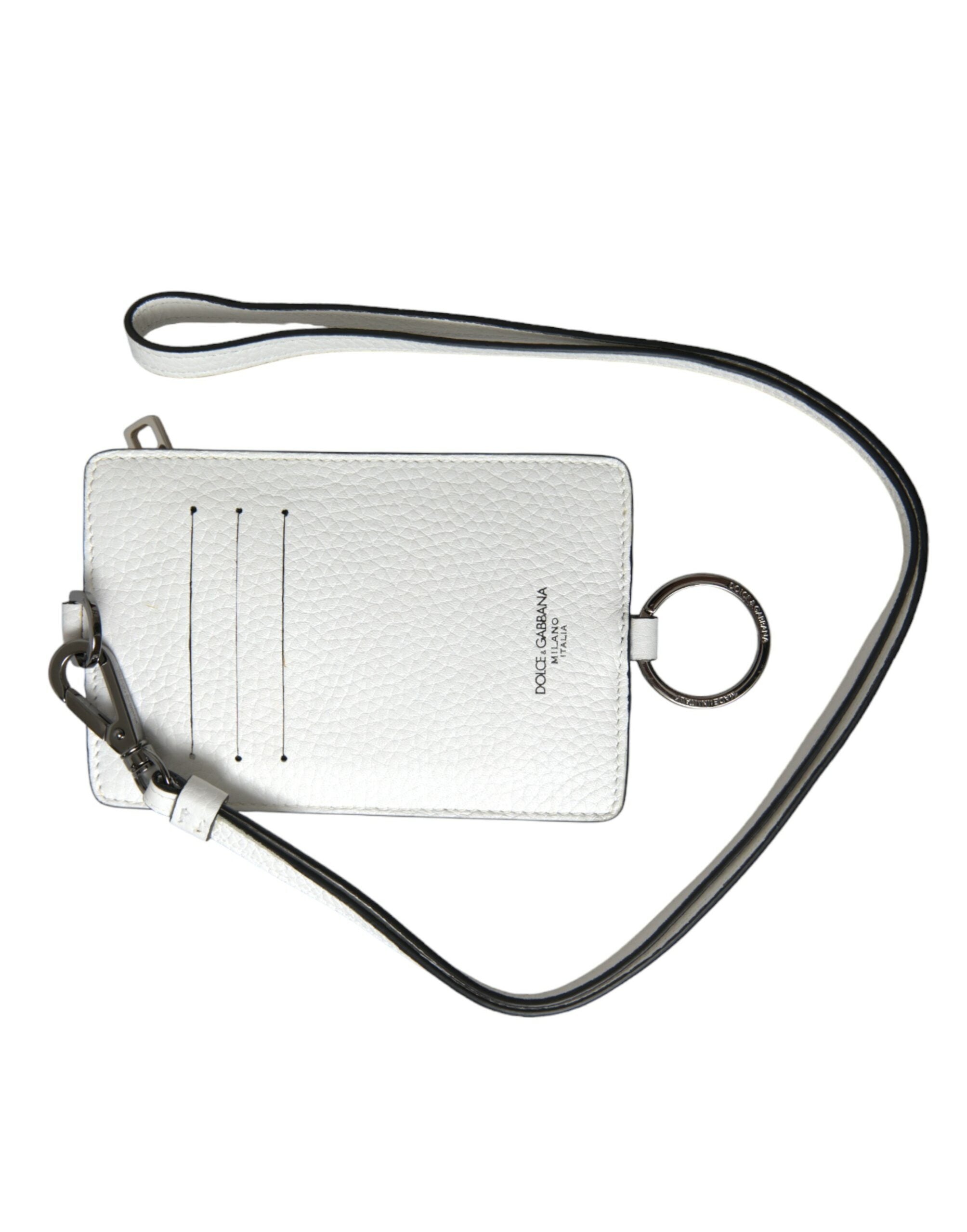 Portefeuille porte-cartes Dolce &amp; Gabbana en cuir de veau blanc avec cordon et logo