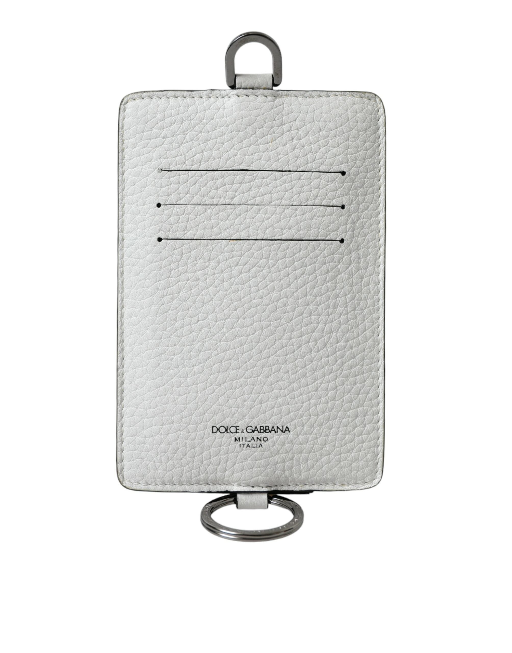 Portefeuille porte-cartes Dolce &amp; Gabbana en cuir de veau blanc avec cordon et logo