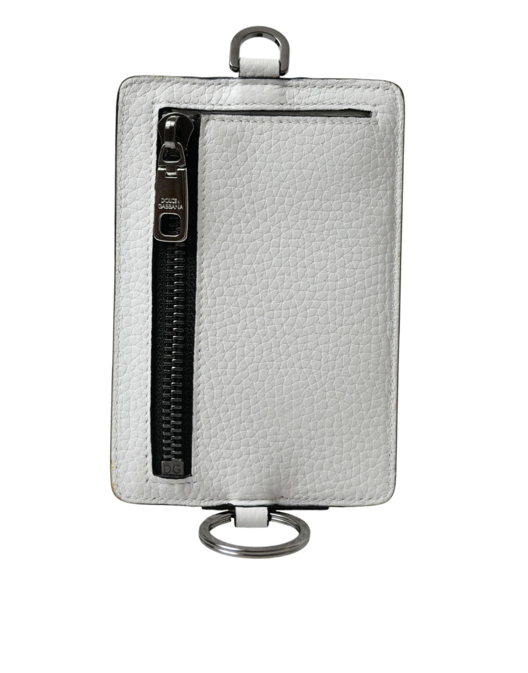 Portefeuille porte-cartes Dolce &amp; Gabbana en cuir de veau blanc avec cordon et logo