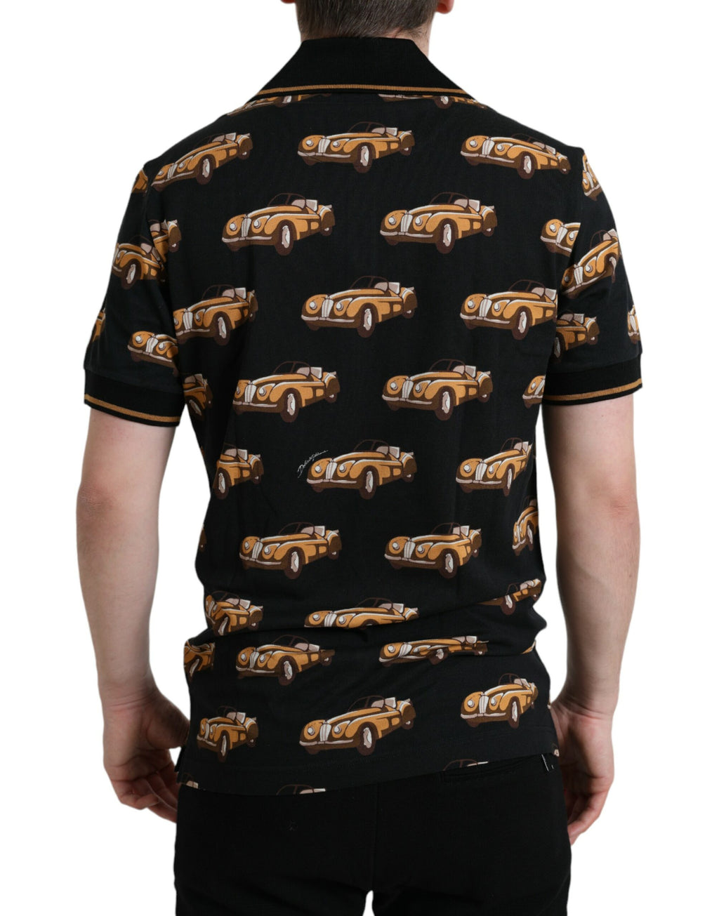 Dolce &amp; Gabbana – Schwarzes Poloshirt mit kurzem Arm und Auto-Print