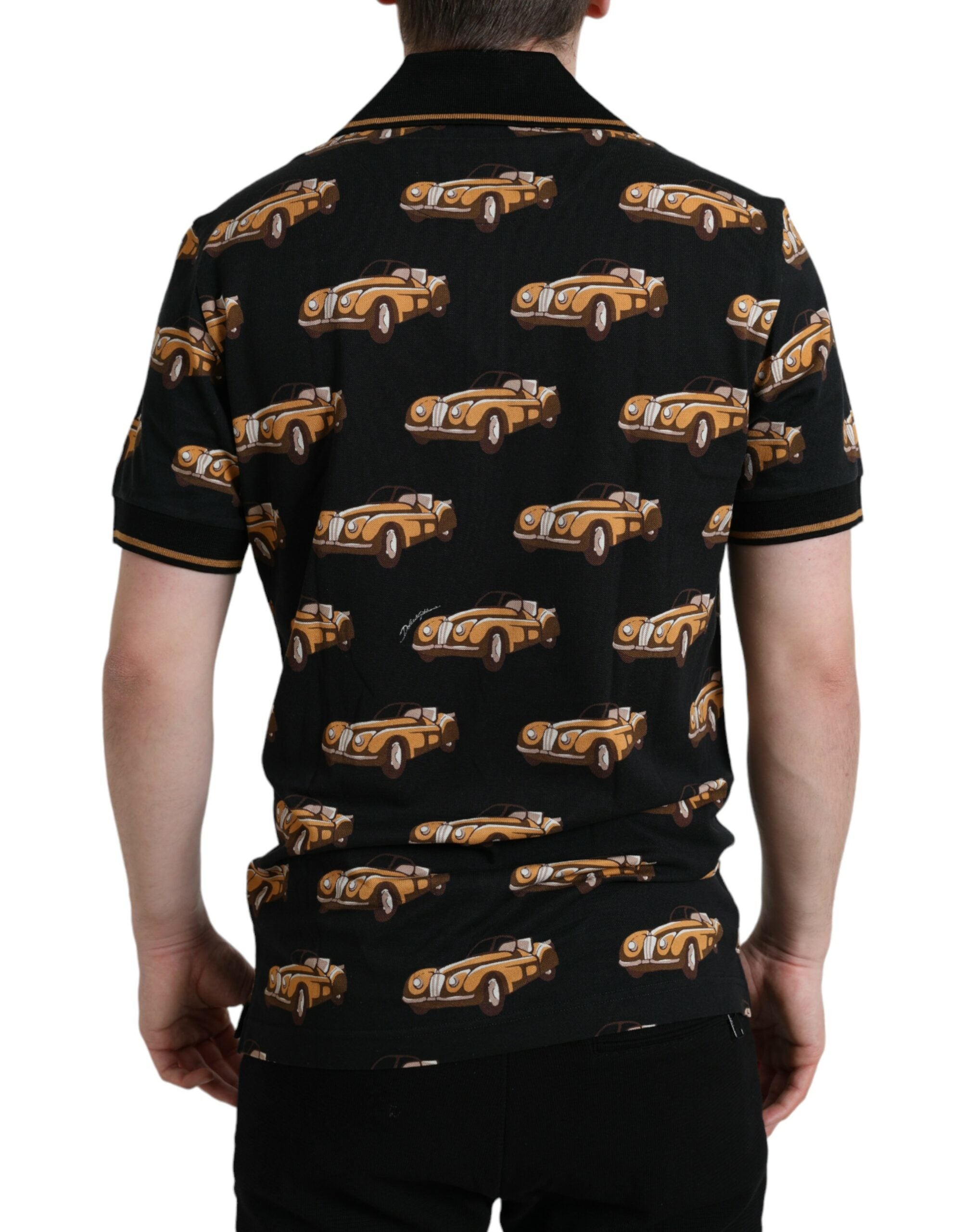 Dolce &amp; Gabbana – Schwarzes Poloshirt mit kurzem Arm und Auto-Print