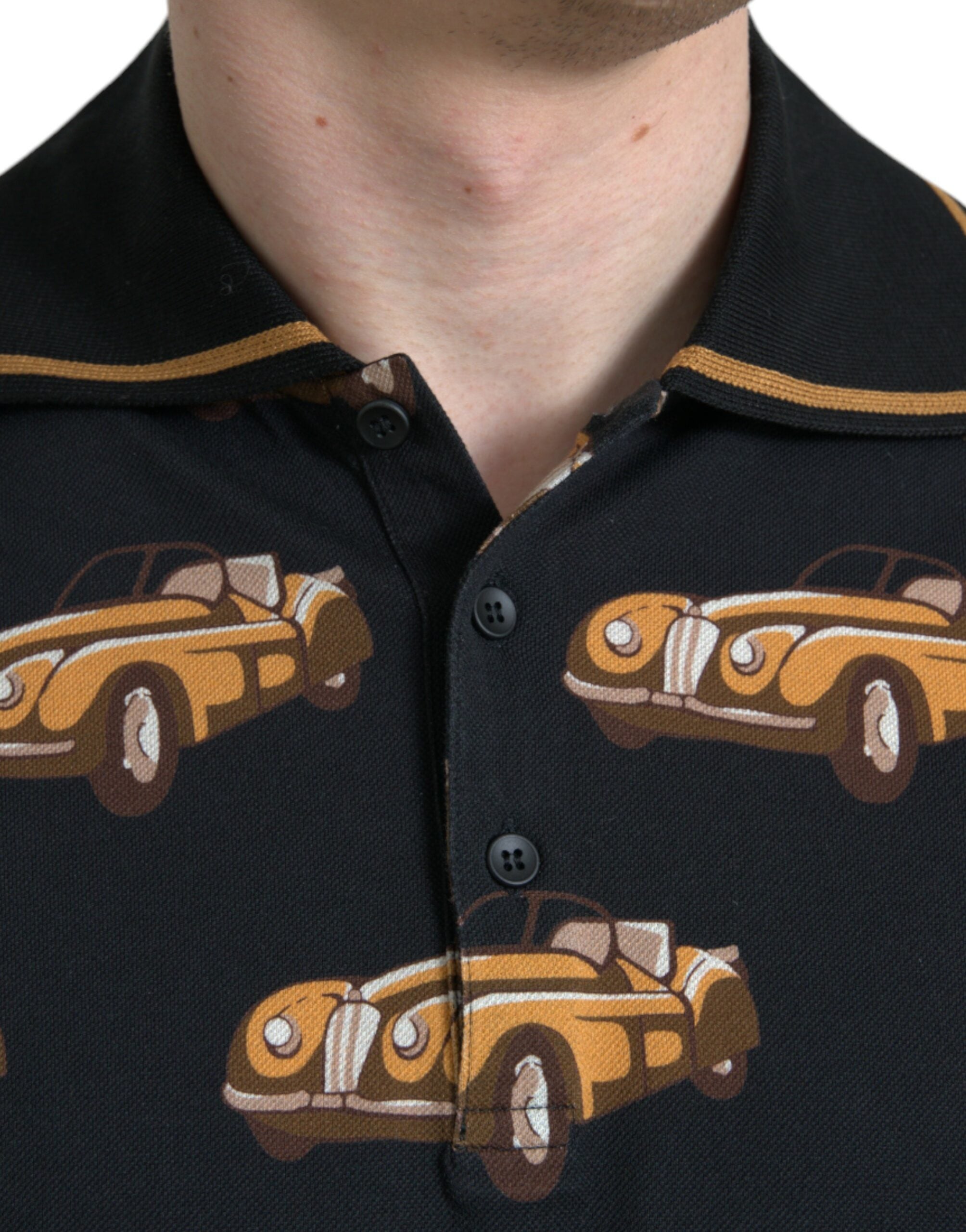 Dolce &amp; Gabbana – Schwarzes Poloshirt mit kurzem Arm und Auto-Print