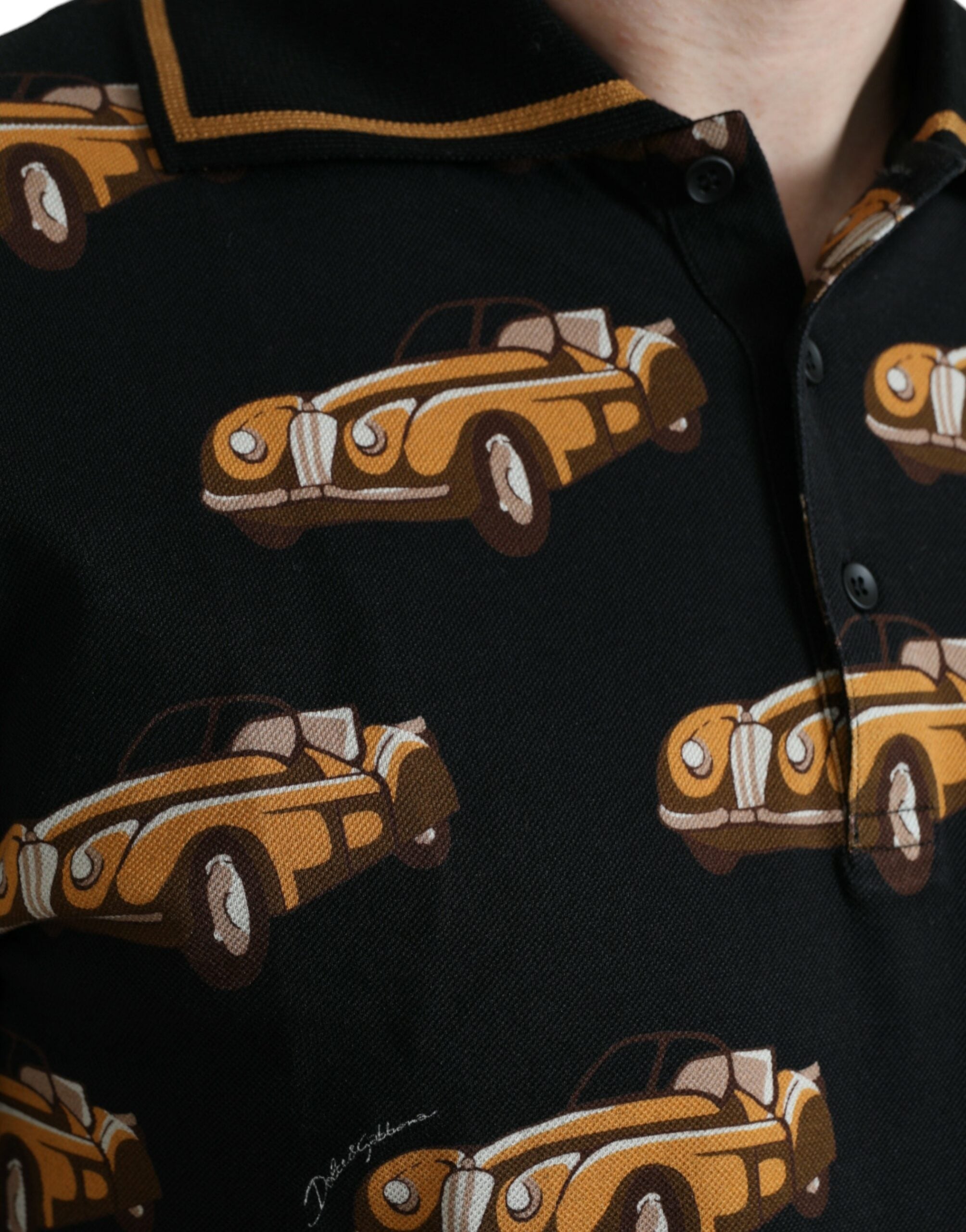 Dolce &amp; Gabbana – Schwarzes Poloshirt mit kurzem Arm und Auto-Print