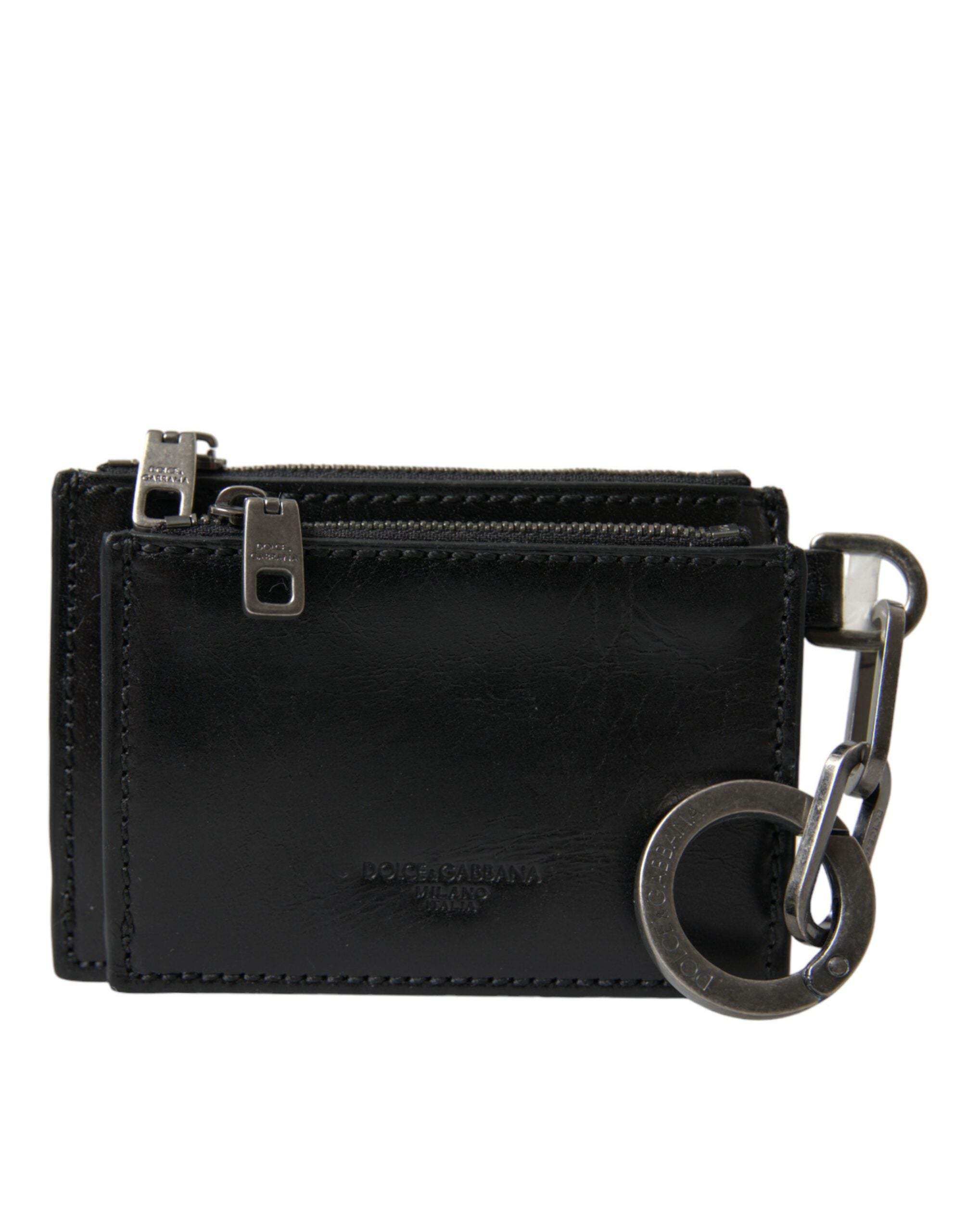 Porte-clés Dolce &amp; Gabbana en cuir noir avec logo et fermeture éclair
