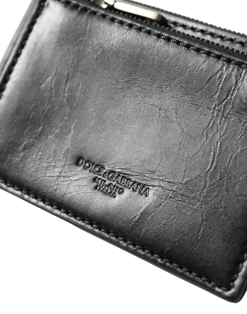 Porte-clés Dolce &amp; Gabbana en cuir noir avec logo et fermeture éclair