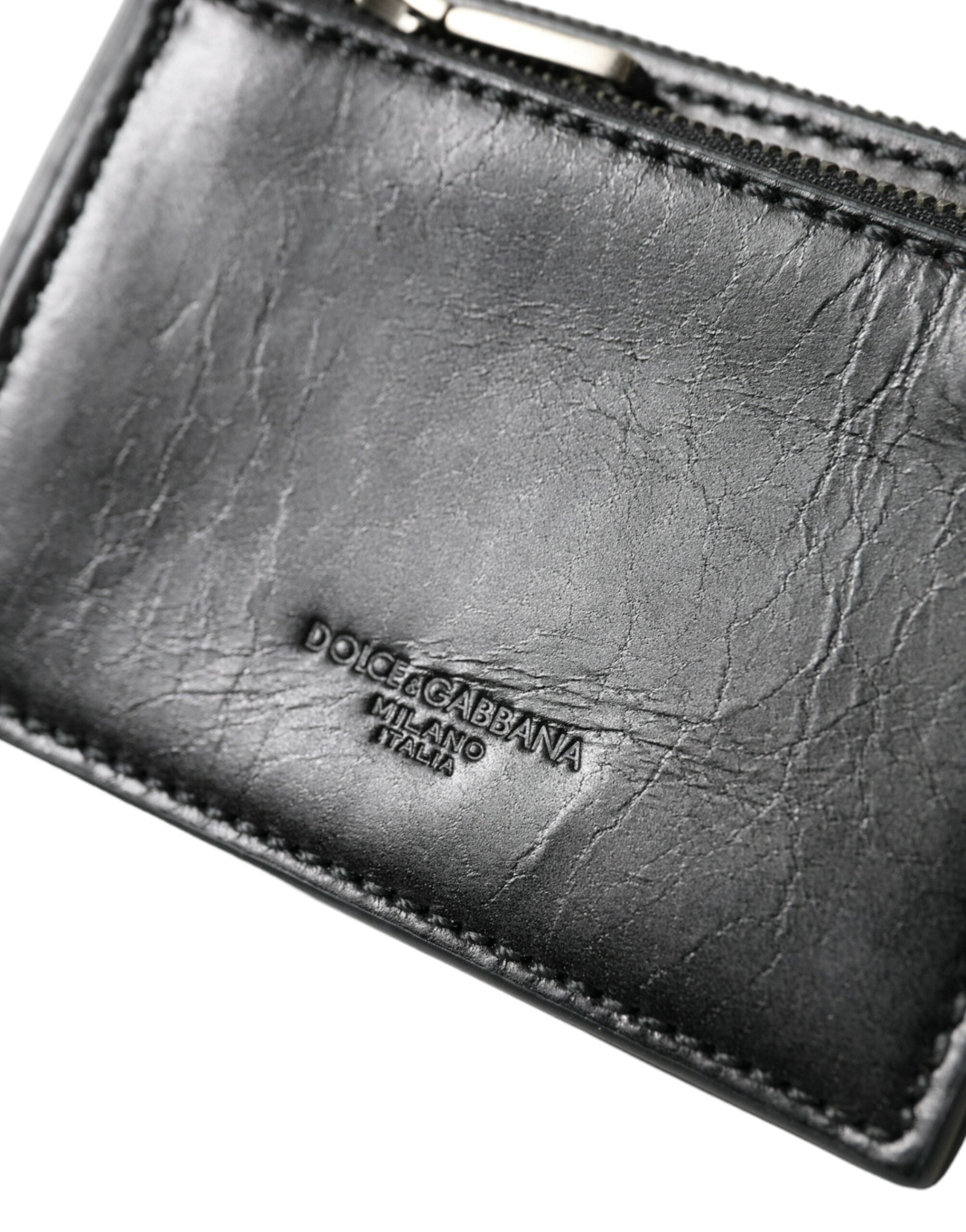 Porte-clés Dolce &amp; Gabbana en cuir noir avec logo et fermeture éclair