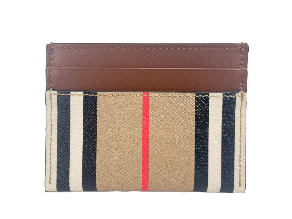 Portefeuille fin en cuir imprimé à carreaux et toile beige Sandon de Burberry