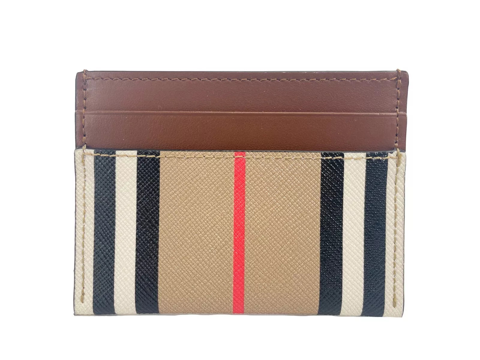 Portefeuille fin en cuir imprimé à carreaux et toile beige Sandon de Burberry