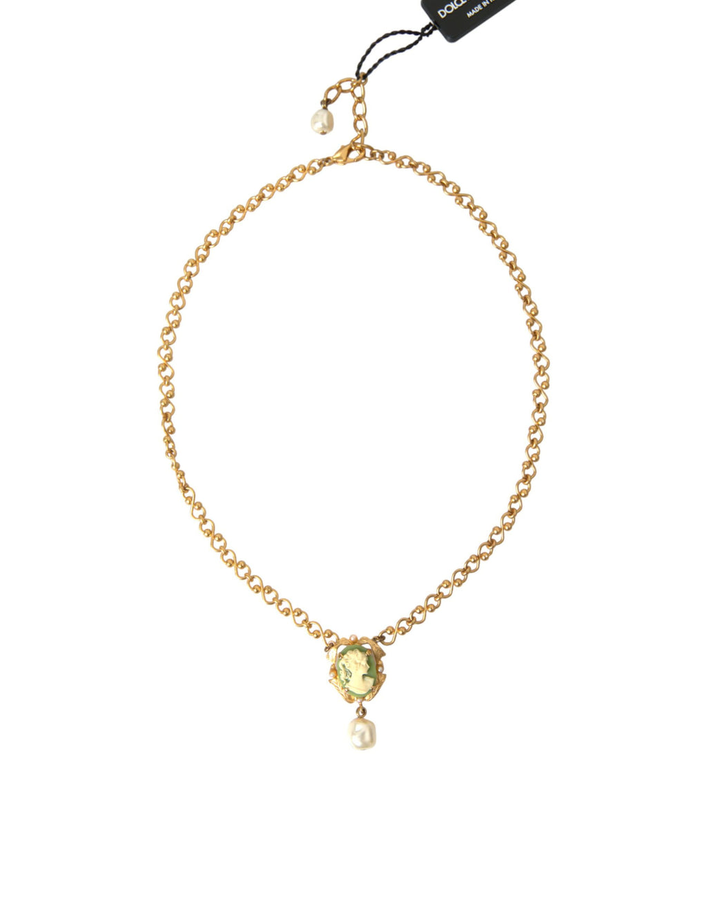 Dolce &amp; Gabbana Halskette mit Perlenanhänger aus goldener Messingkette