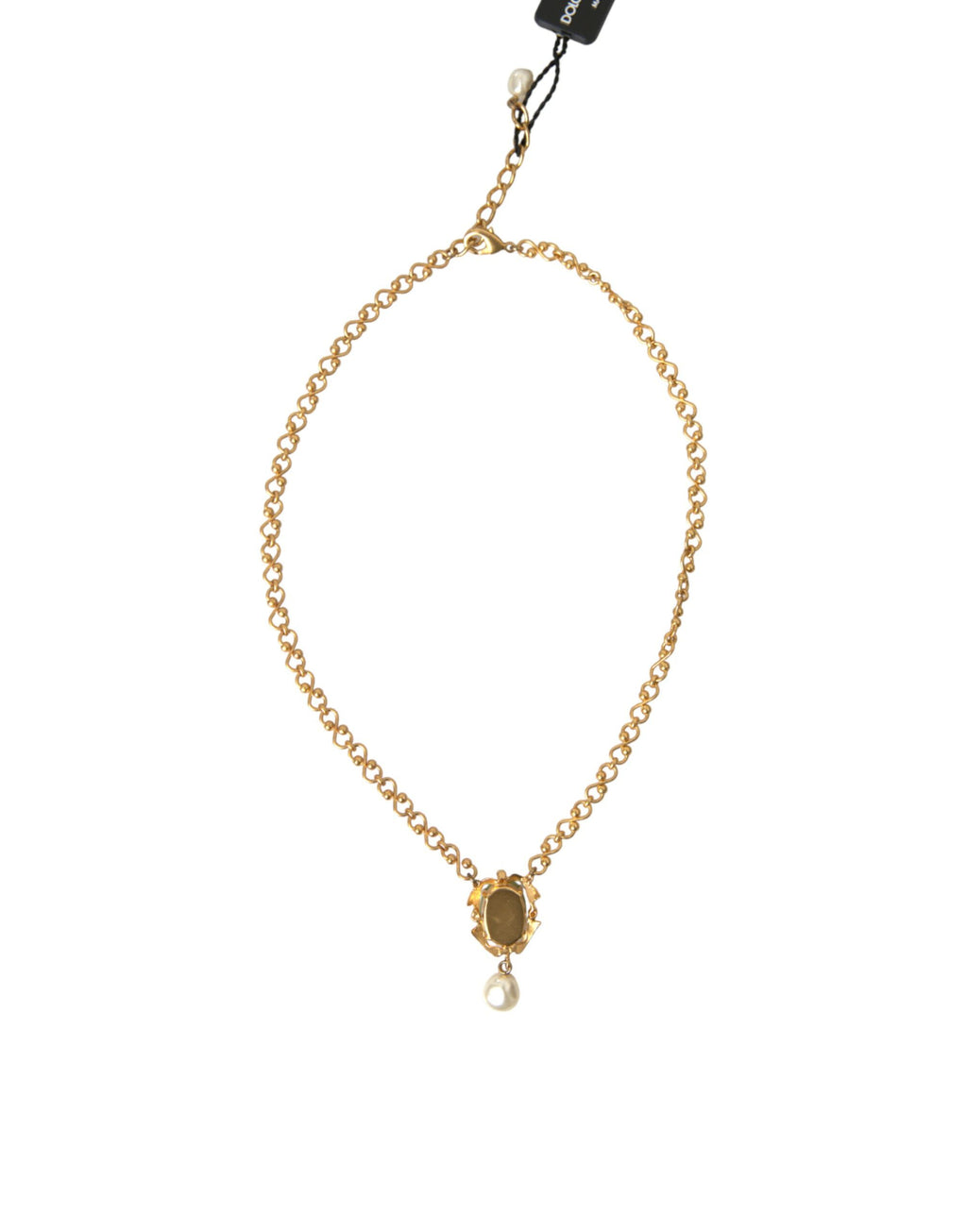 Dolce &amp; Gabbana Halskette mit Perlenanhänger aus goldener Messingkette