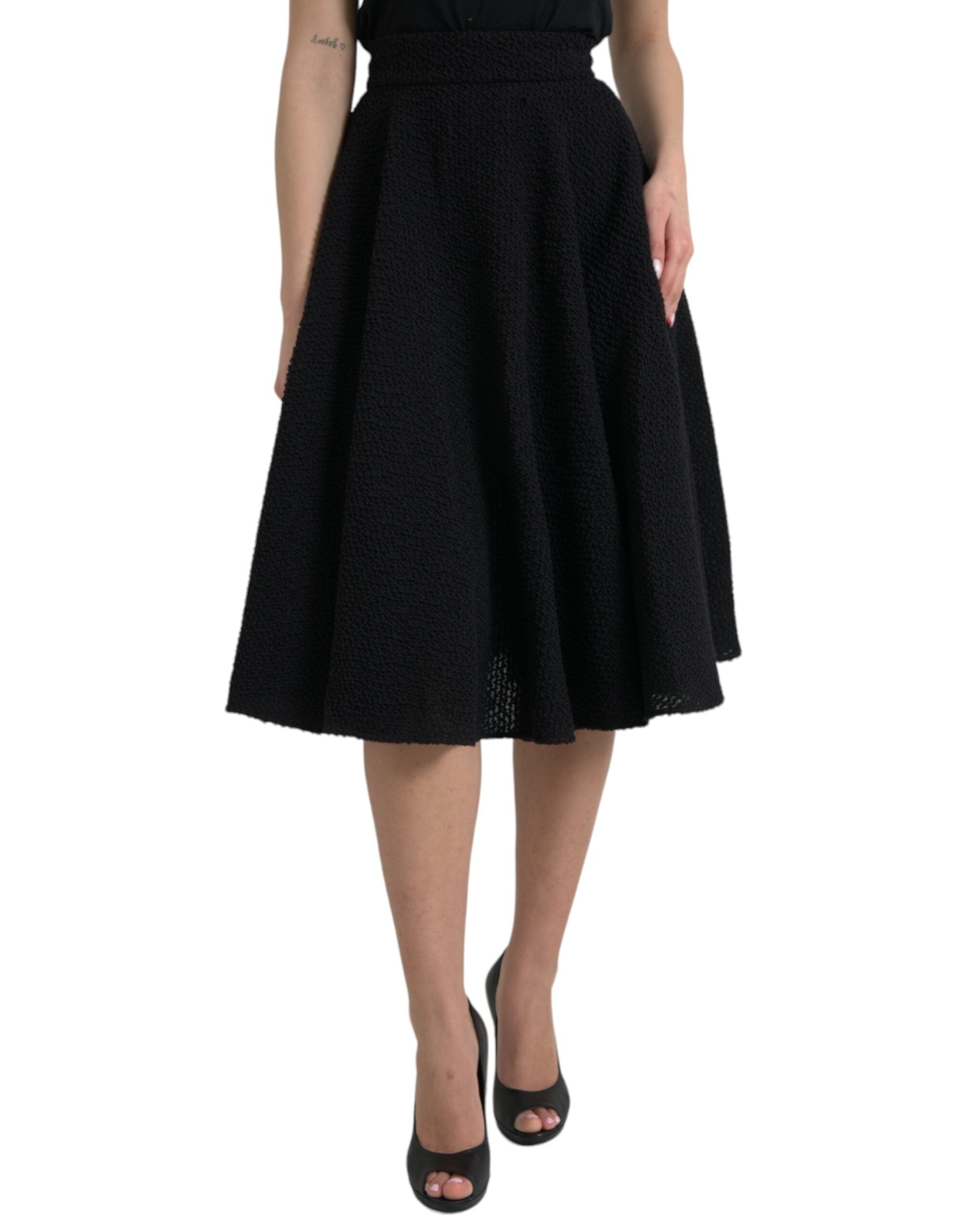 Jupe trapèze noire taille haute longueur genou Dolce &amp; Gabbana
