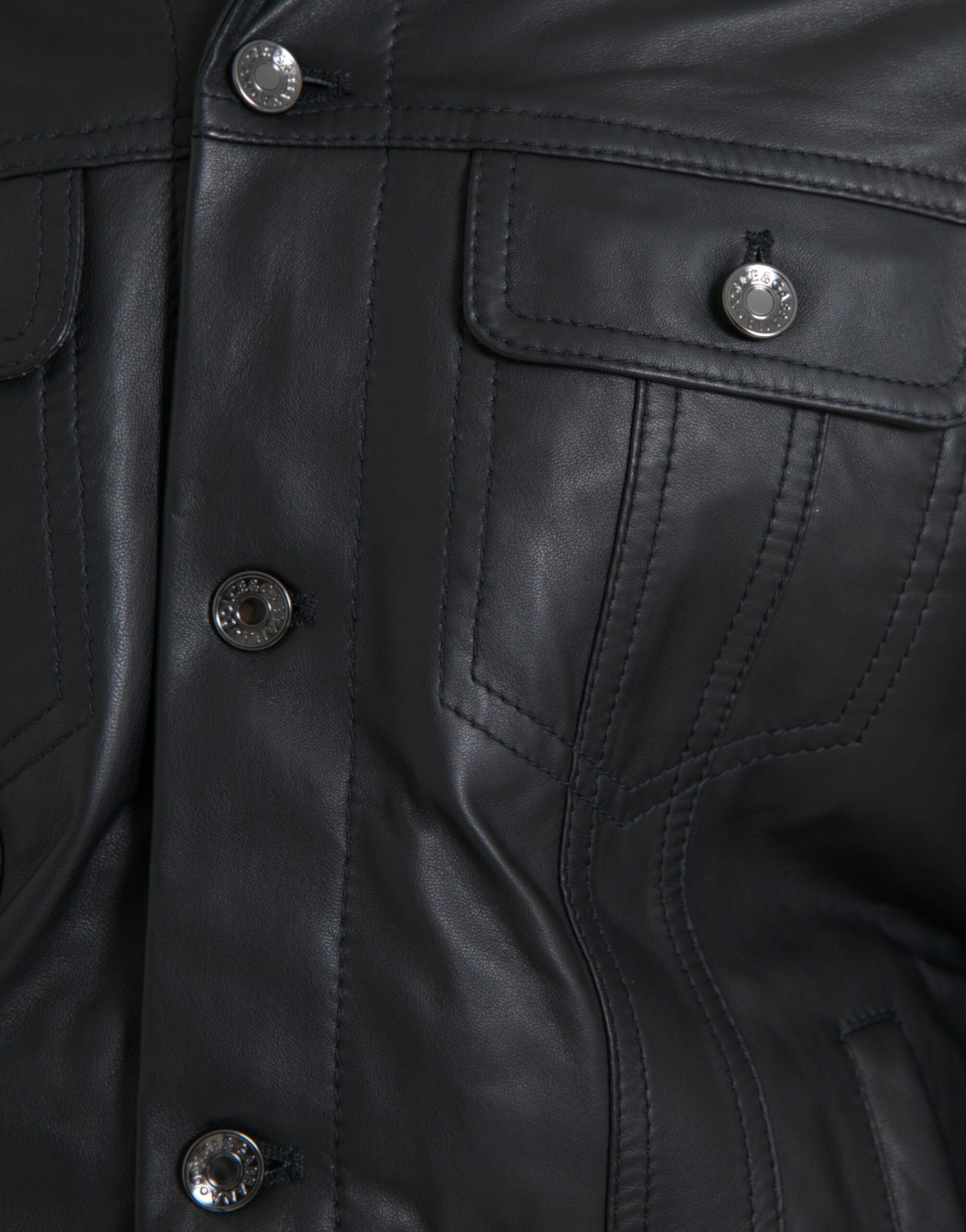 Dolce &amp; Gabbana - Manteau motard en cuir noir avec col en fourrure