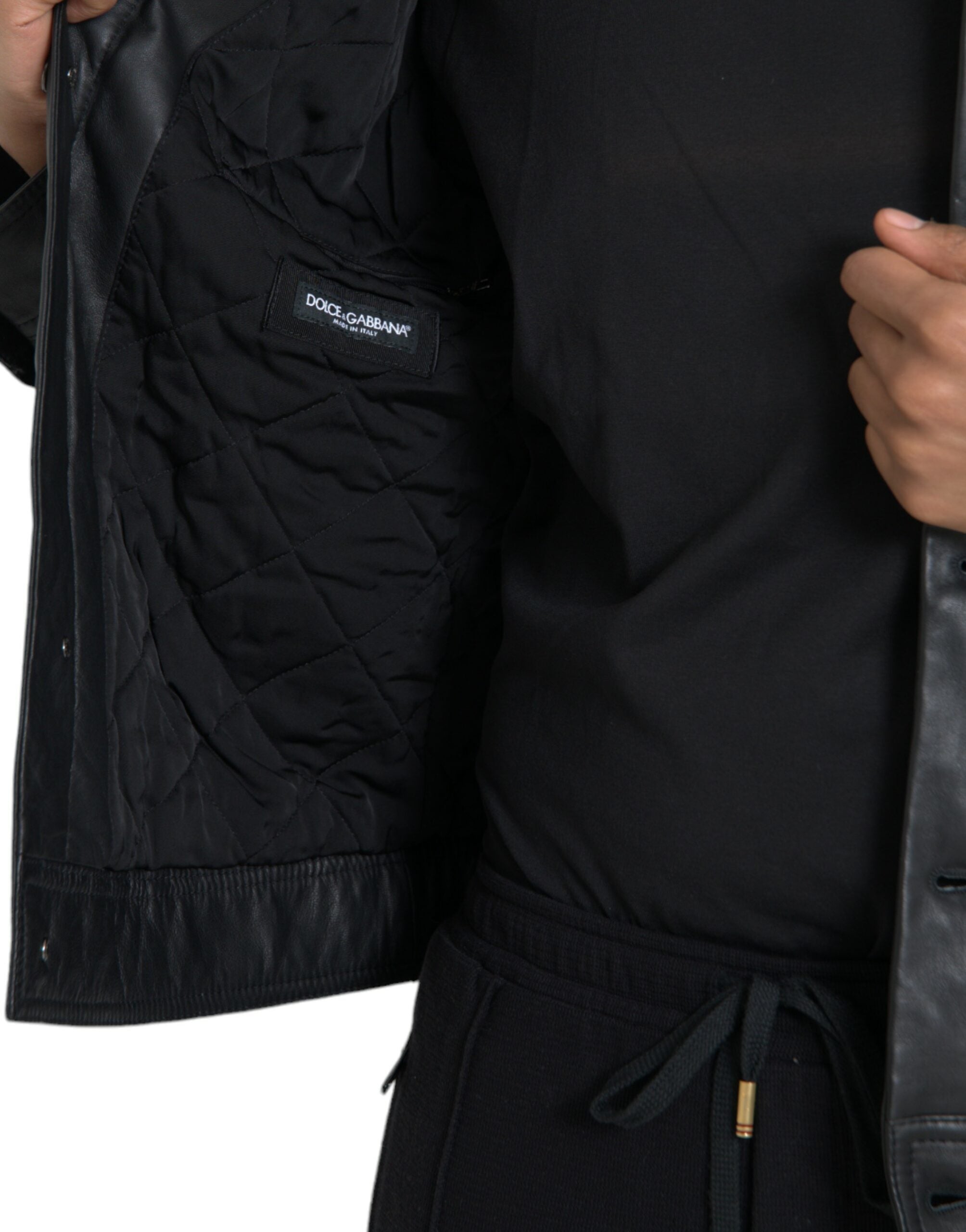 Dolce &amp; Gabbana - Manteau motard en cuir noir avec col en fourrure