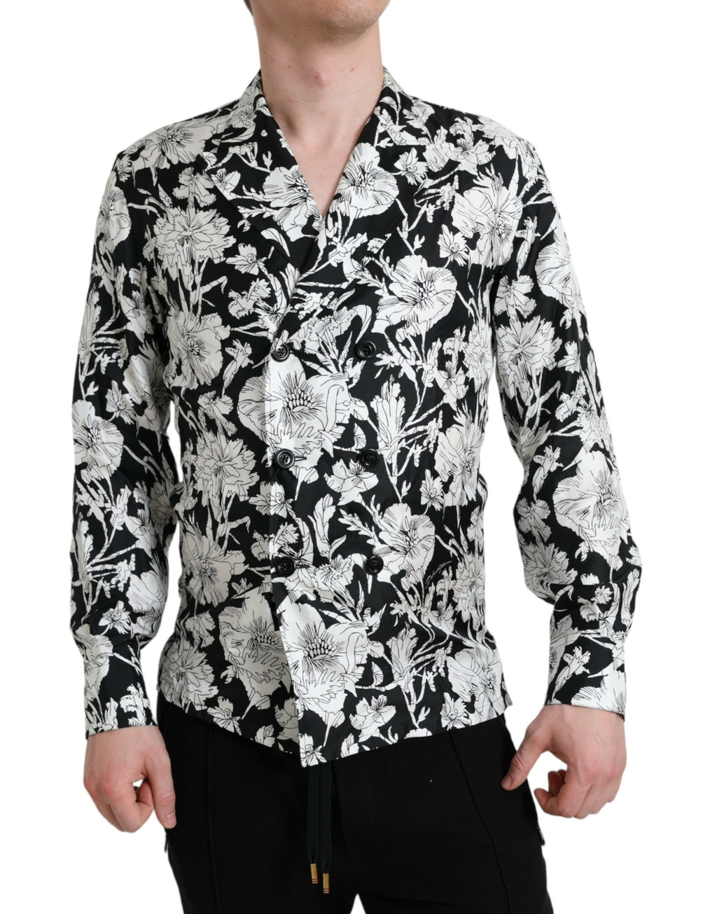 Dolce &amp; Gabbana – Freizeithemd mit Knopfleiste und Blumenmuster in Schwarz und Weiß