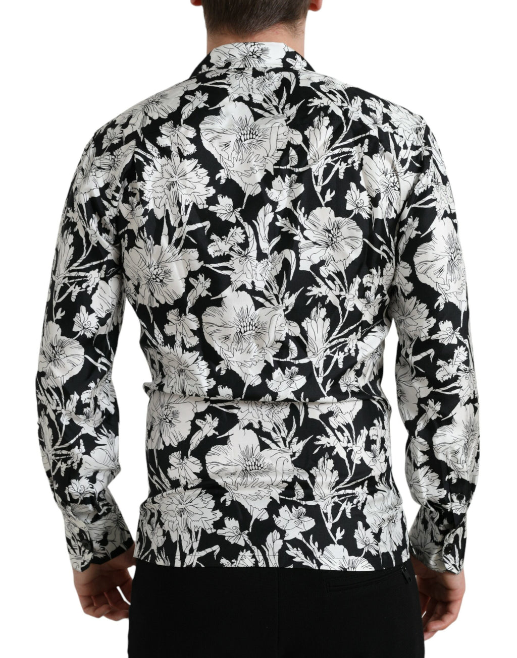 Dolce &amp; Gabbana – Freizeithemd mit Knopfleiste und Blumenmuster in Schwarz und Weiß