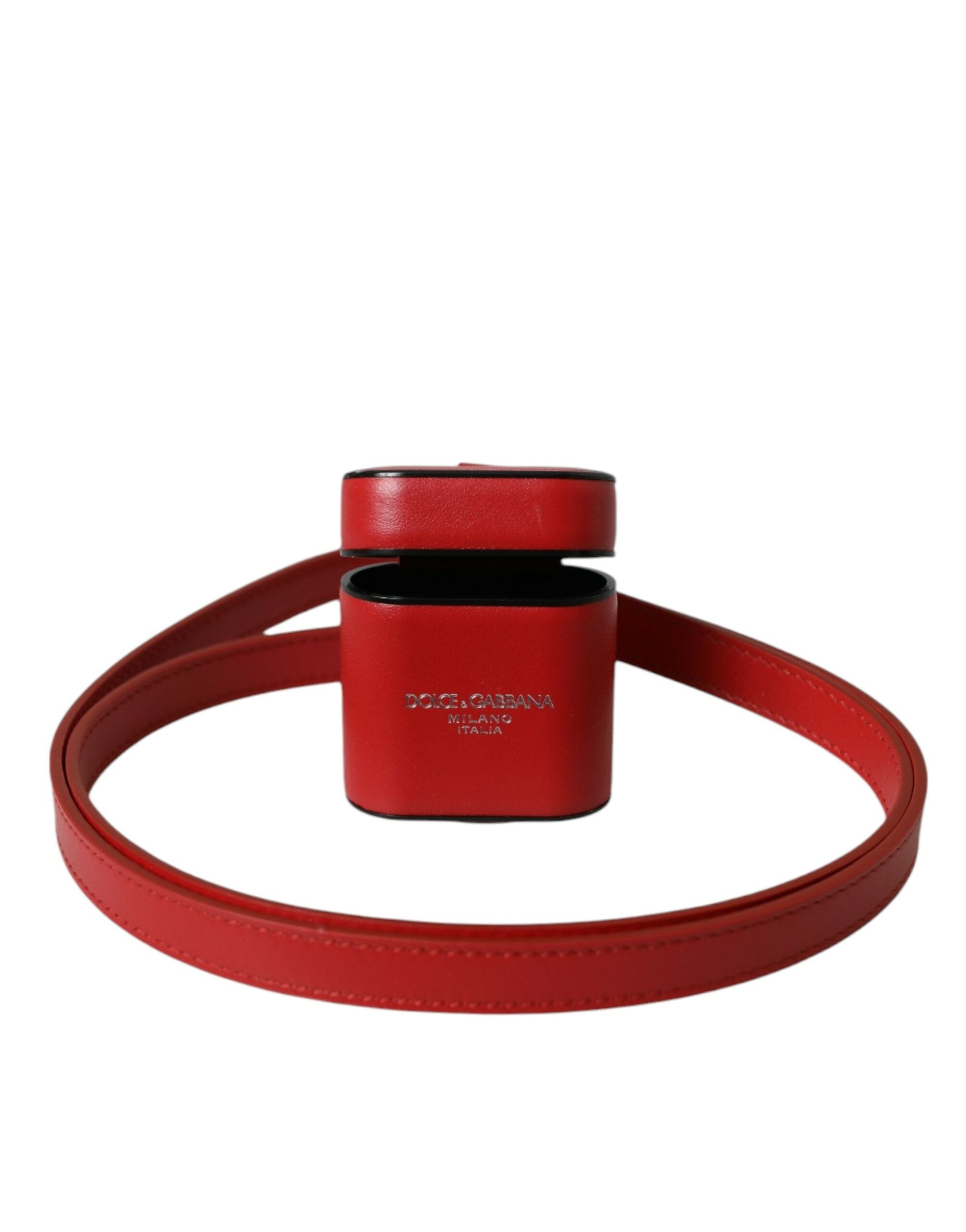 Étui pour Airpods Dolce &amp; Gabbana en cuir de veau rouge avec logo imprimé