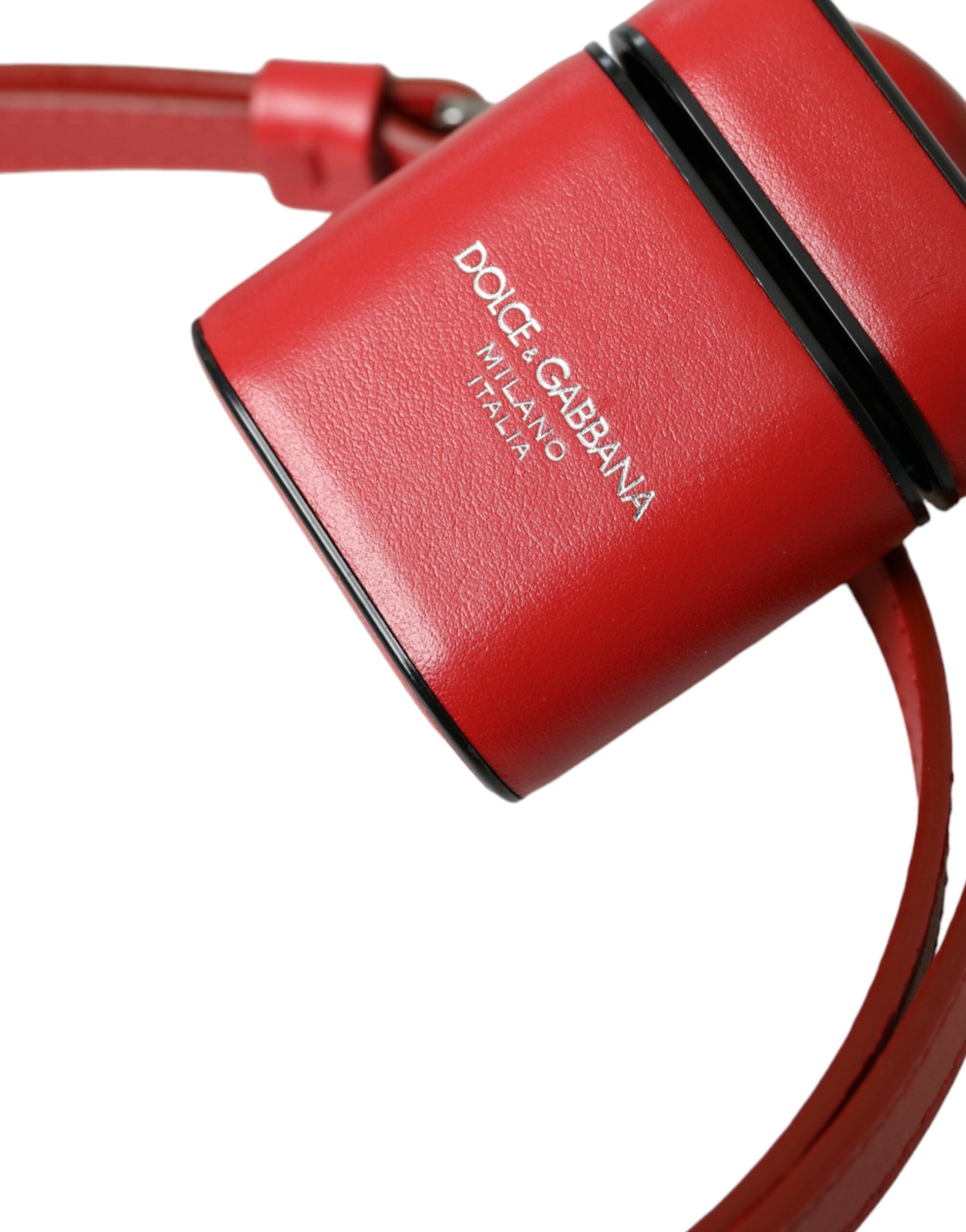 Étui pour Airpods Dolce &amp; Gabbana en cuir de veau rouge avec logo imprimé