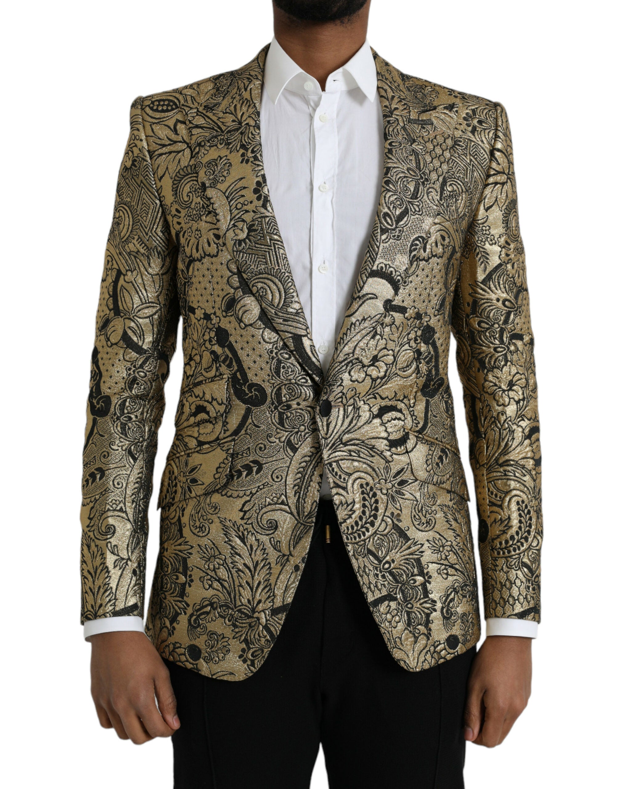 Blazer manteau simple boutonnage en jacquard doré Dolce &amp; Gabbana SICILIA