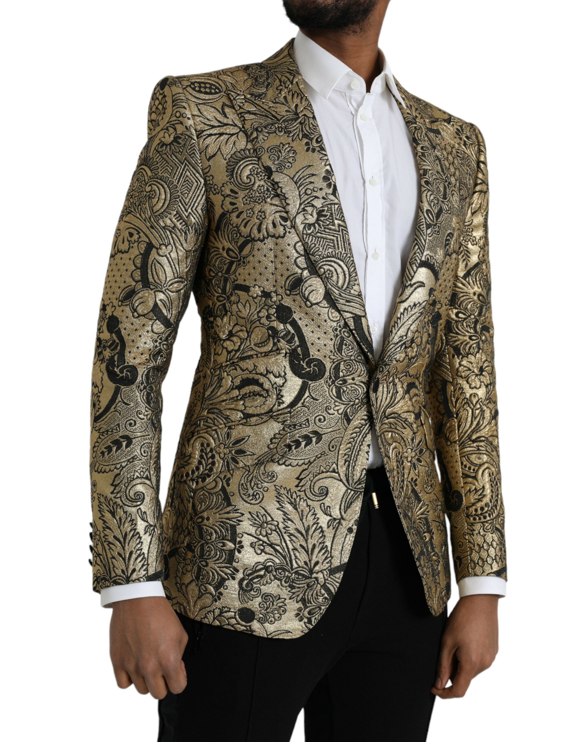 Blazer manteau simple boutonnage en jacquard doré Dolce &amp; Gabbana SICILIA