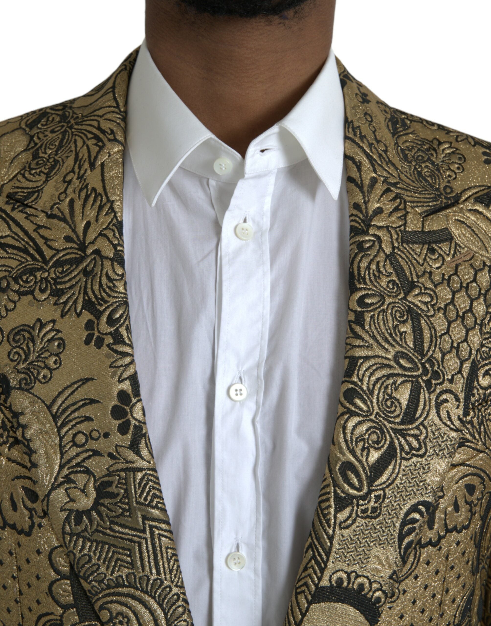 Blazer manteau simple boutonnage en jacquard doré Dolce &amp; Gabbana SICILIA
