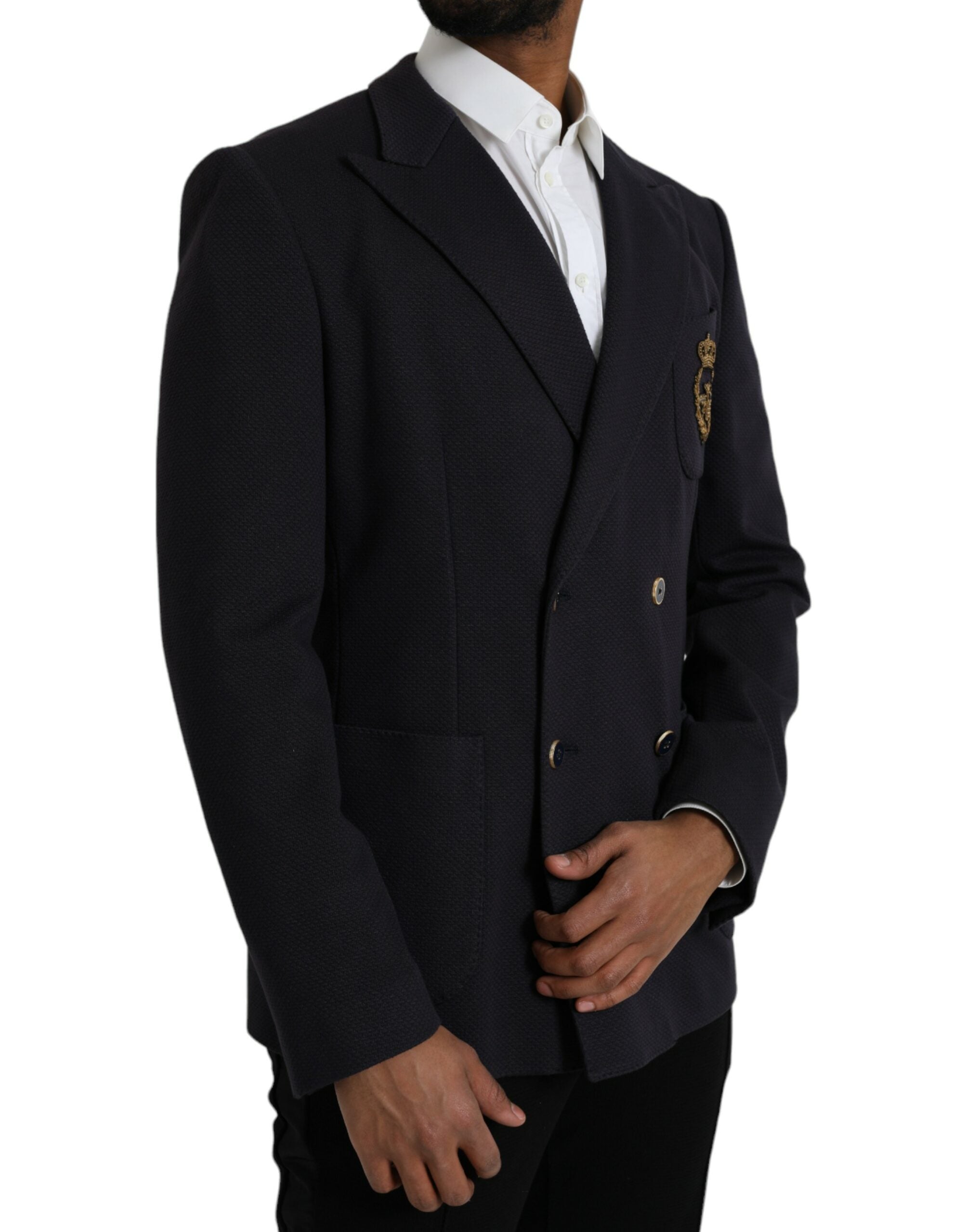 Blazer croisé bleu foncé Dolce &amp; Gabbana à motif couronne et abeille