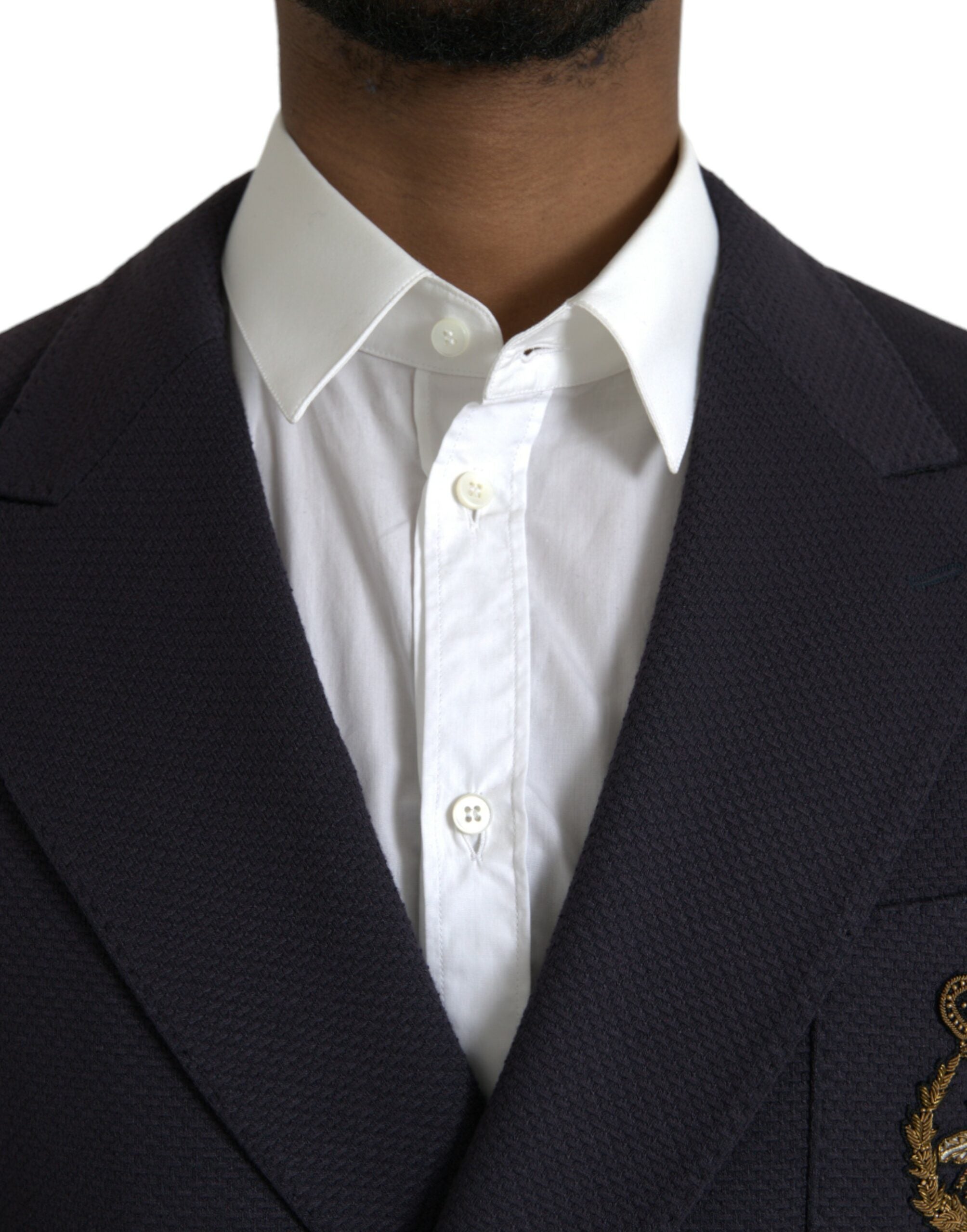 Blazer croisé bleu foncé Dolce &amp; Gabbana à motif couronne et abeille