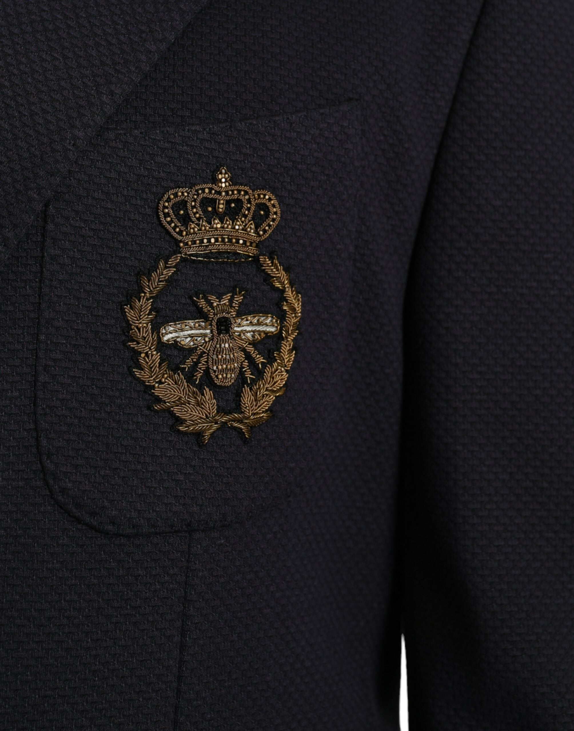 Blazer croisé bleu foncé Dolce &amp; Gabbana à motif couronne et abeille