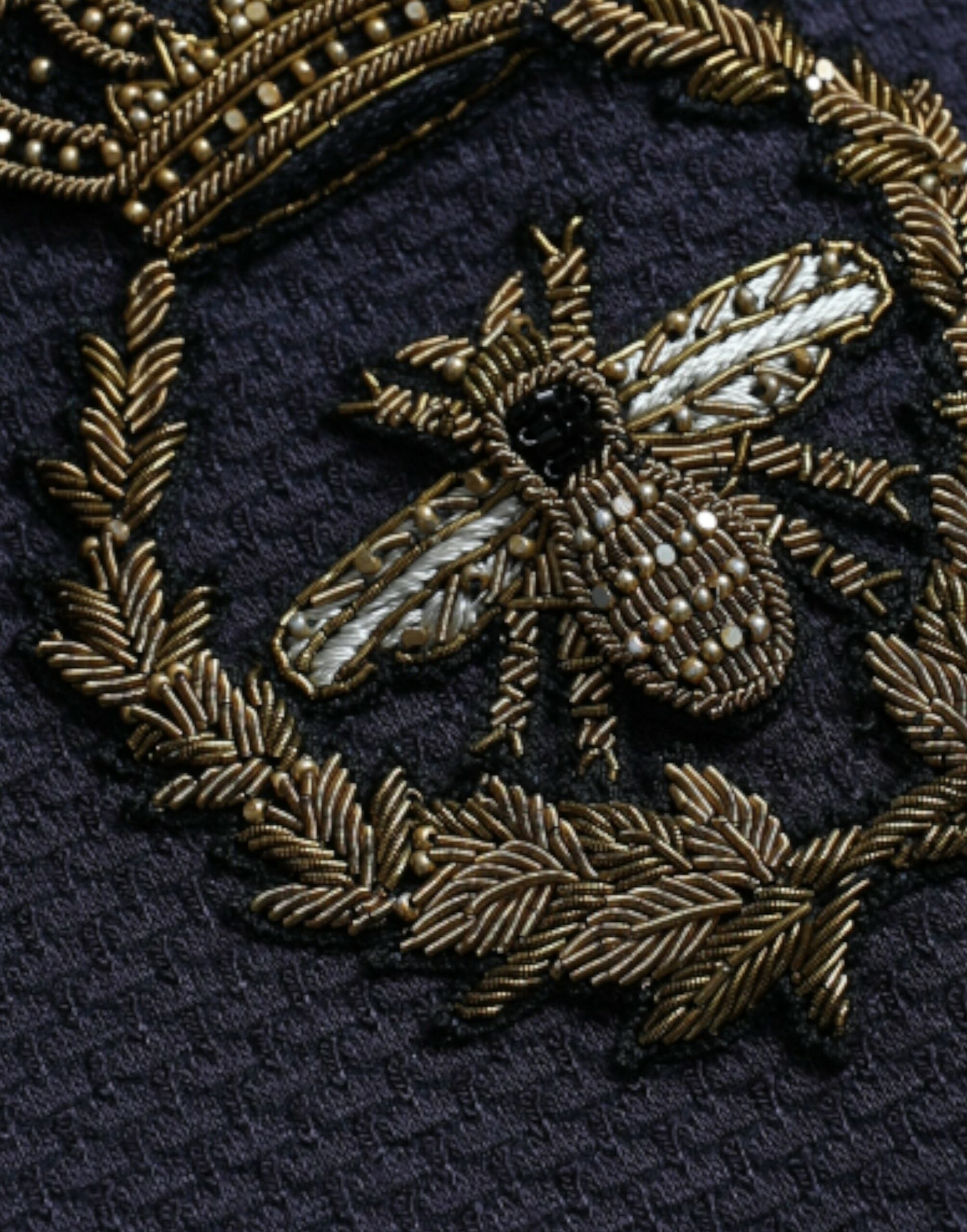 Blazer croisé bleu foncé Dolce &amp; Gabbana à motif couronne et abeille