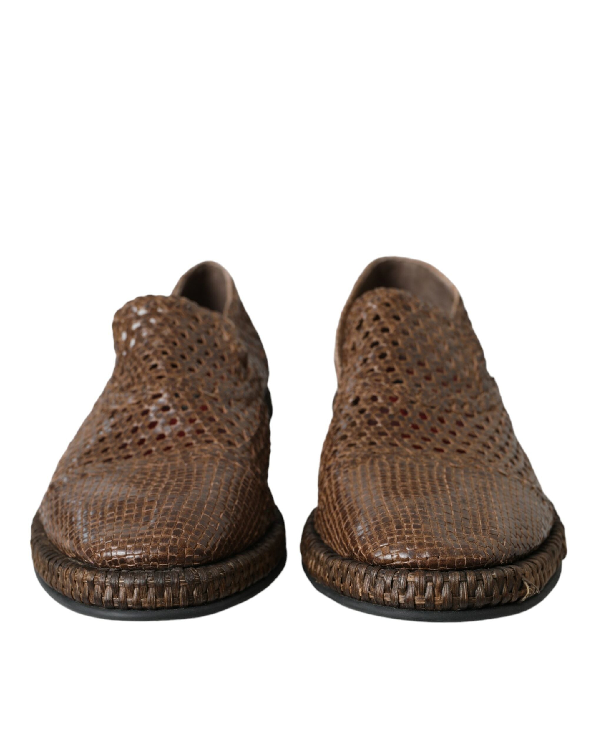 Mocassins en cuir tressé marron Dolce &amp; Gabbana, chaussures décontractées