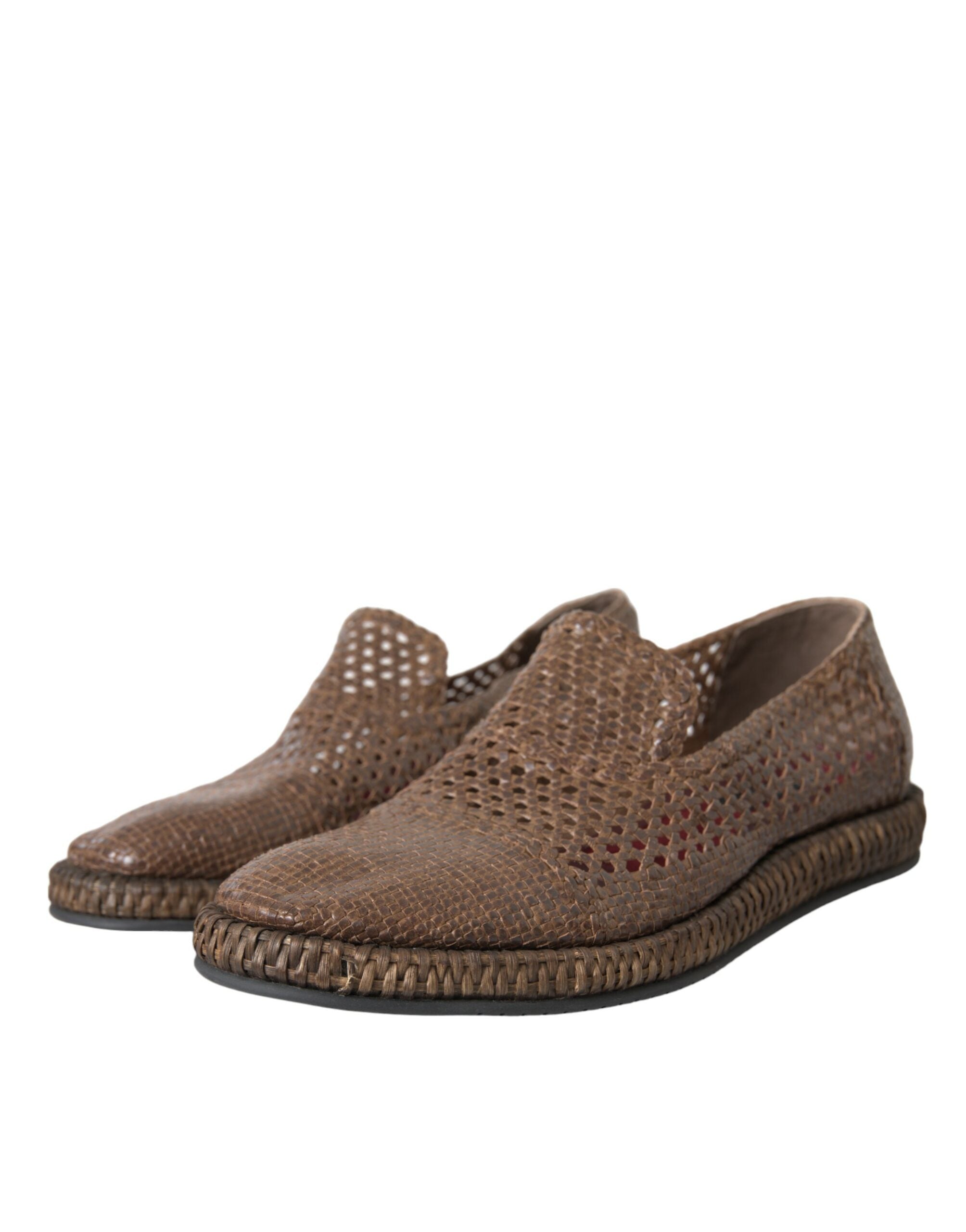Mocassins en cuir tressé marron Dolce &amp; Gabbana, chaussures décontractées