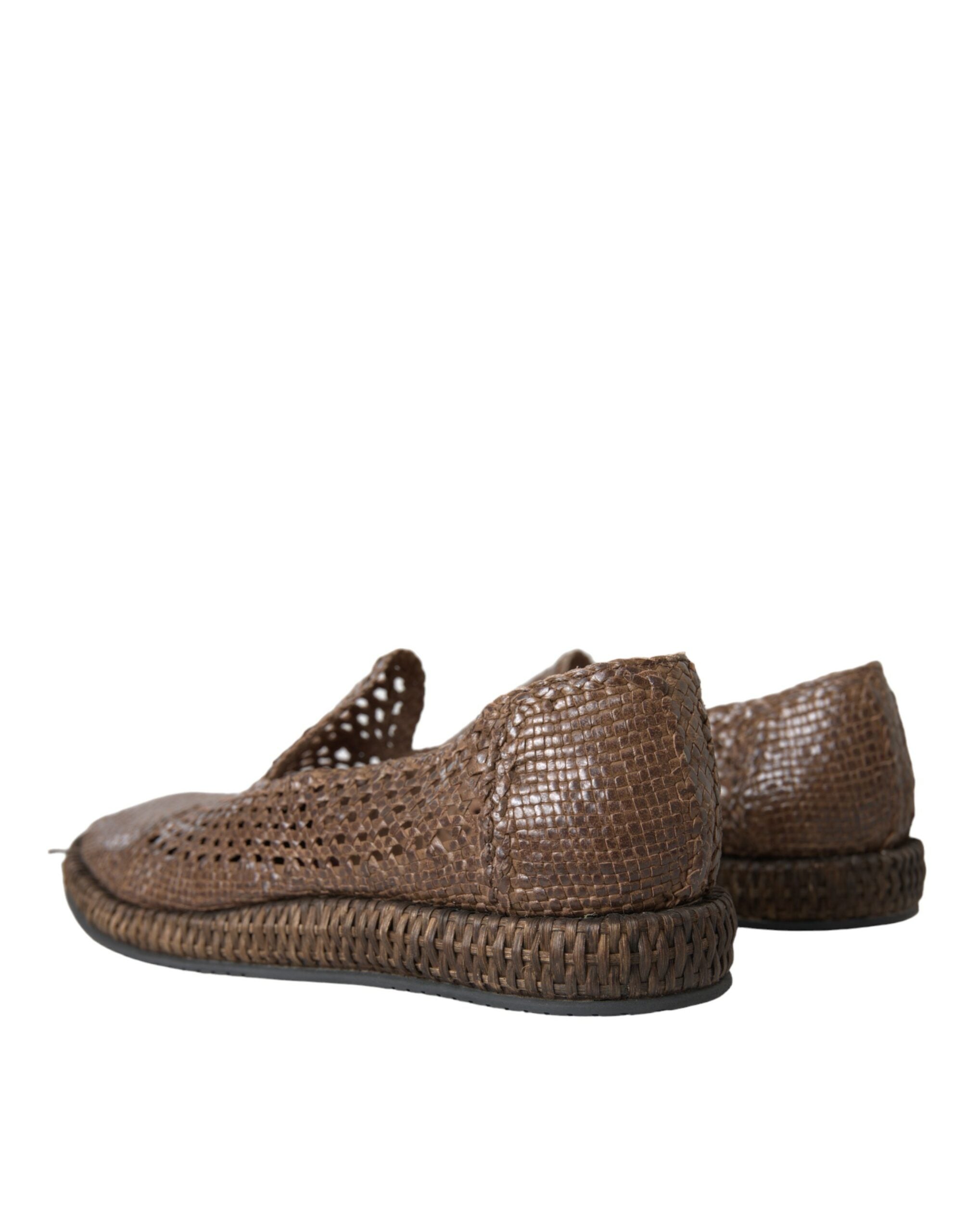 Mocassins en cuir tressé marron Dolce &amp; Gabbana, chaussures décontractées