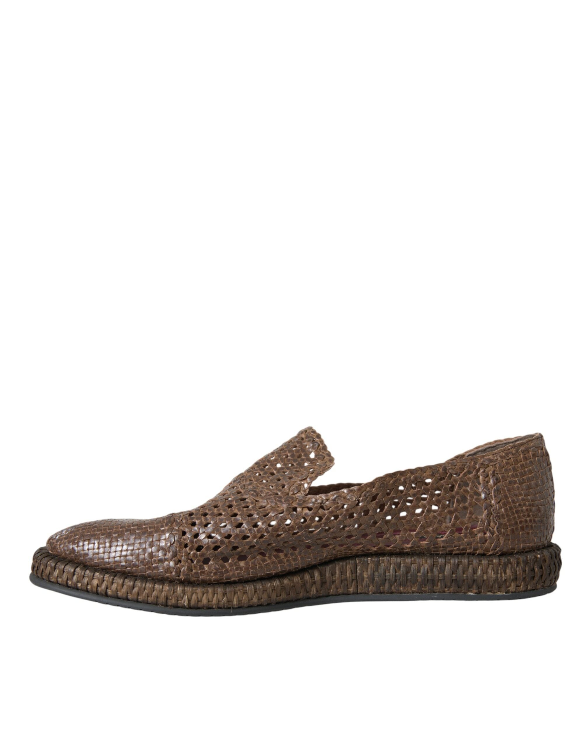 Mocassins en cuir tressé marron Dolce &amp; Gabbana, chaussures décontractées