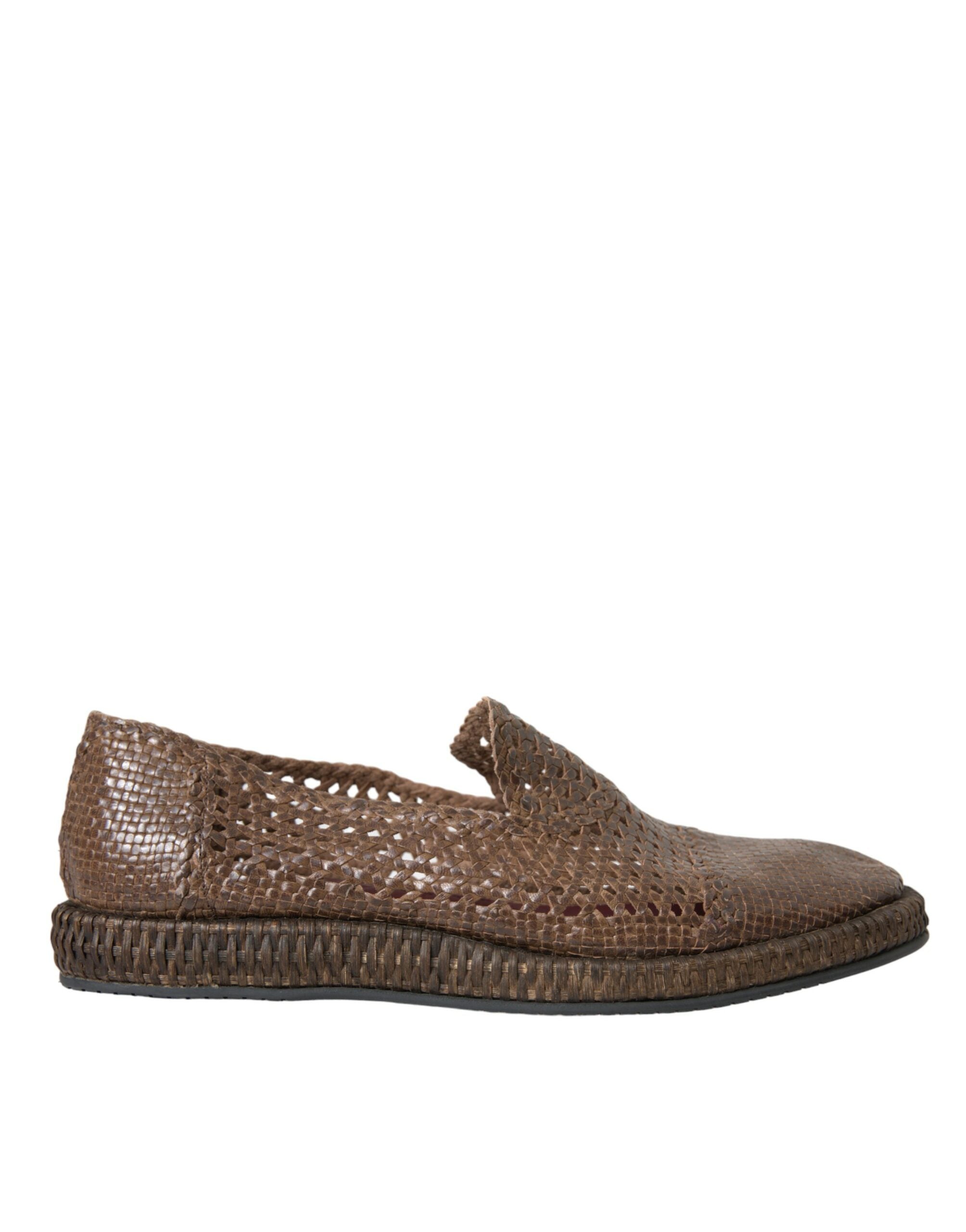 Mocassins en cuir tressé marron Dolce &amp; Gabbana, chaussures décontractées
