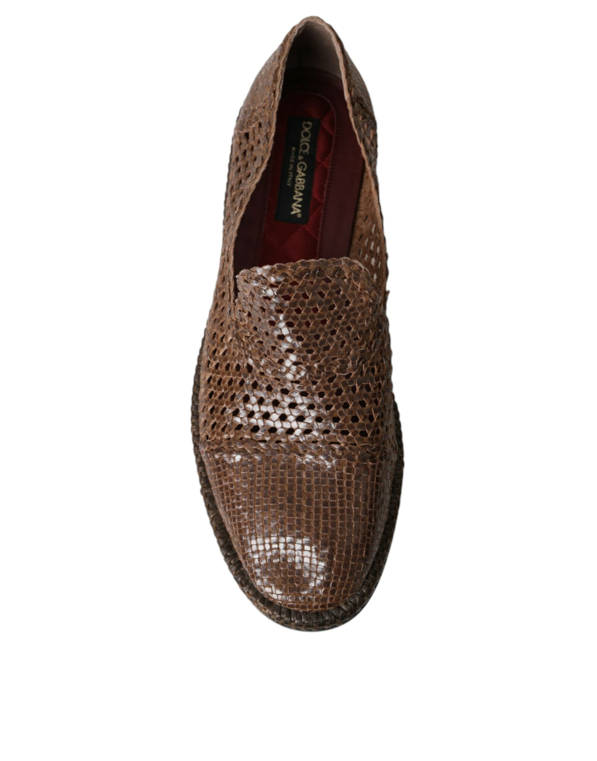 Mocassins en cuir tressé marron Dolce &amp; Gabbana, chaussures décontractées