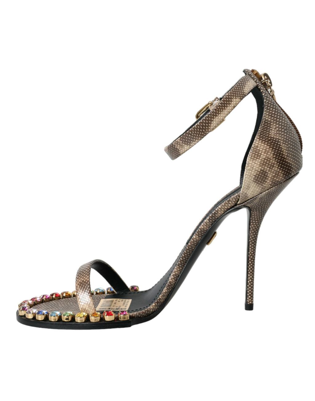 Dolce &amp; Gabbana Braune Sandalen aus exotischem Leder mit Kristallen