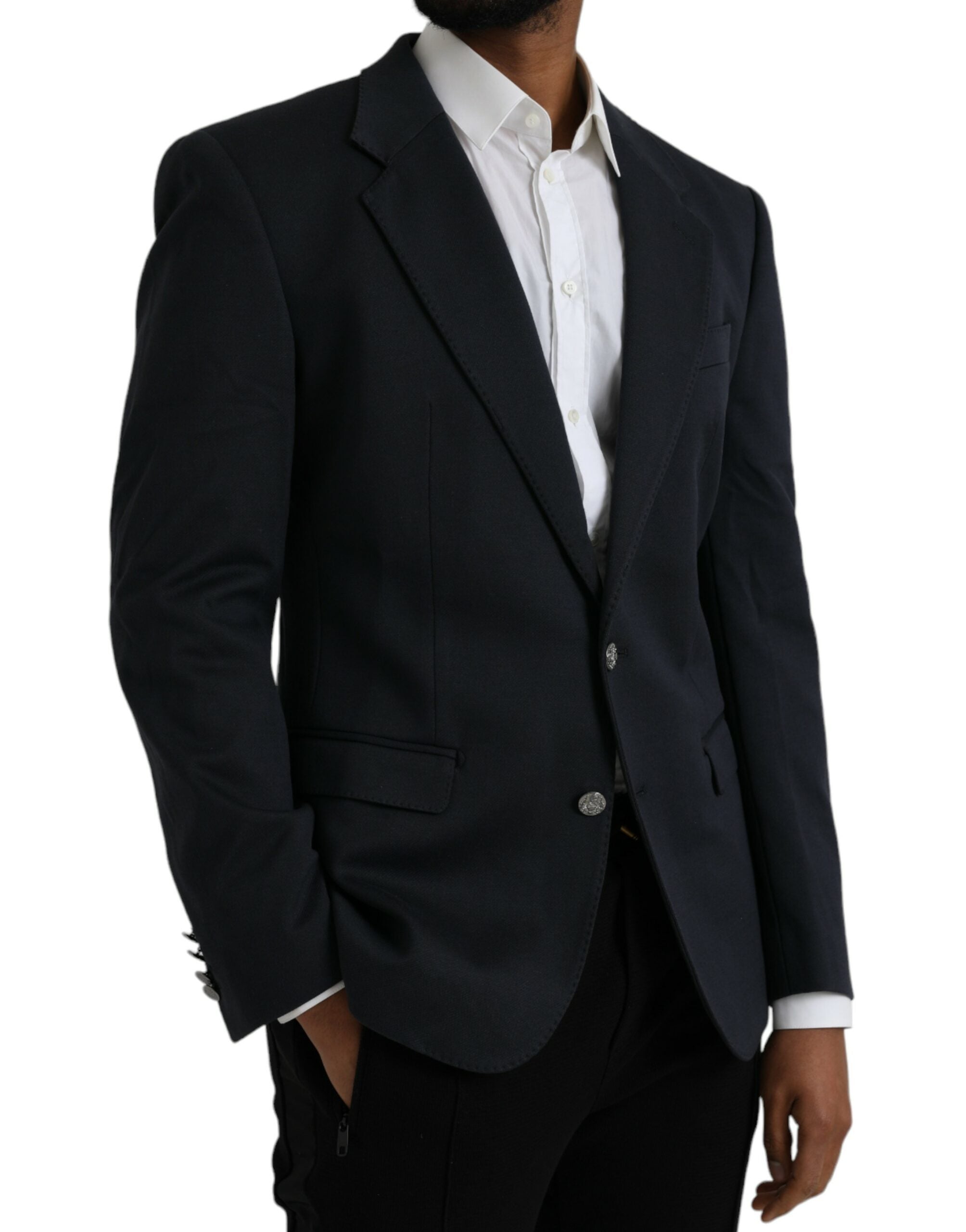 Blazer simple boutonnage en coton bleu foncé Dolce &amp; Gabbana
