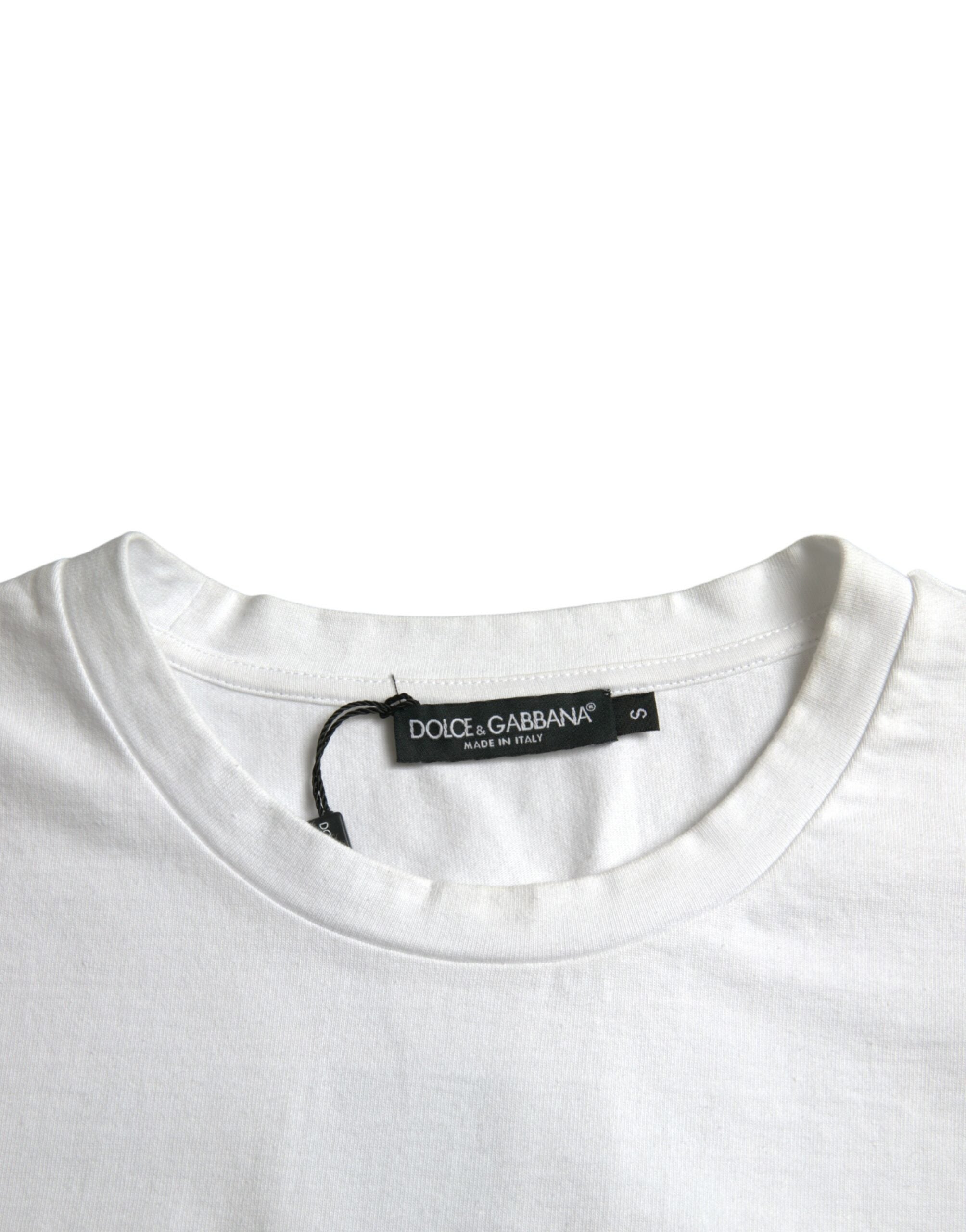 Dolce &amp; Gabbana – Weißes, kurzärmliges T-Shirt mit Rundhalsausschnitt und Herzmotiv aus Baumwolle