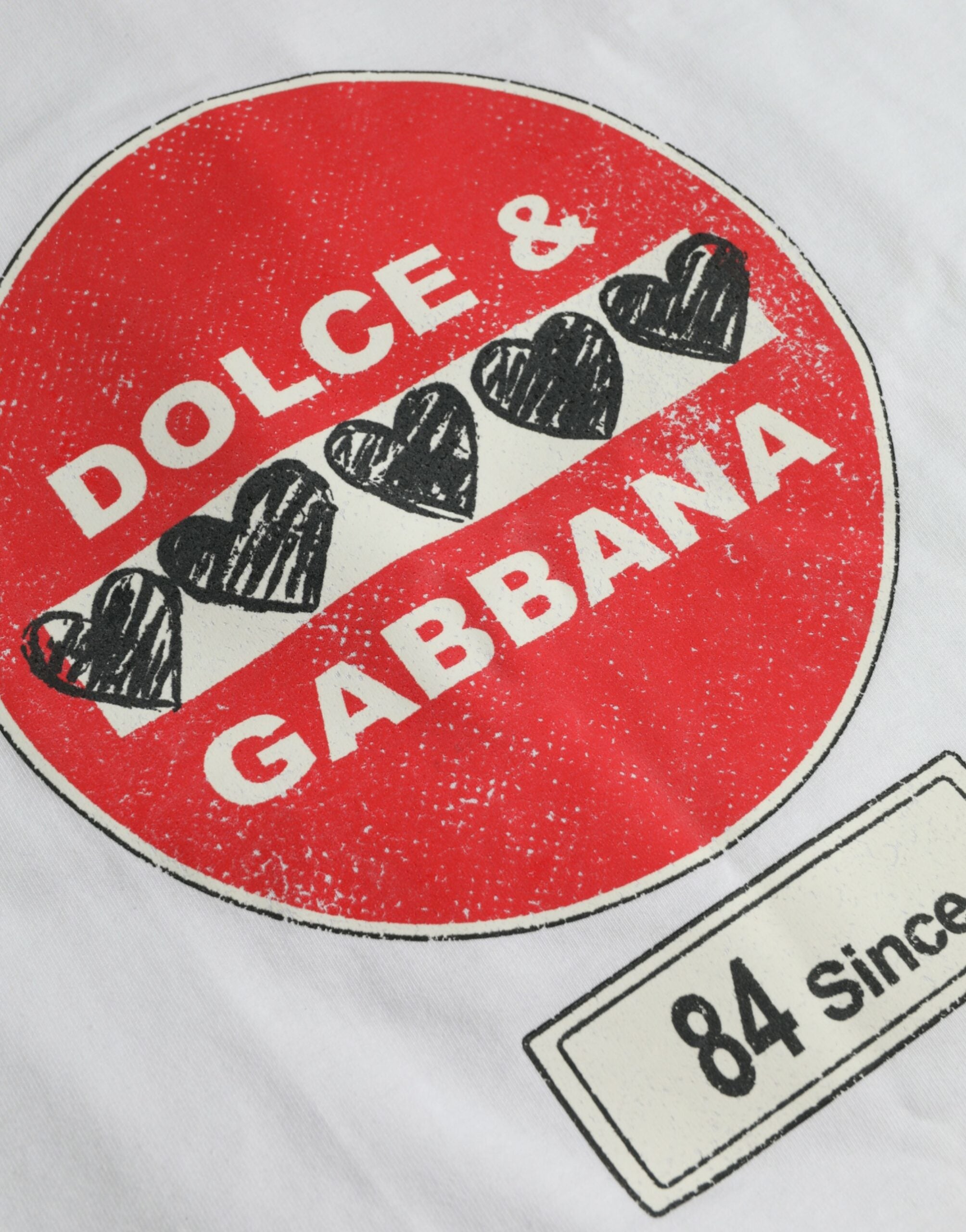 Dolce &amp; Gabbana – Weißes, kurzärmliges T-Shirt mit Rundhalsausschnitt und Herzmotiv aus Baumwolle
