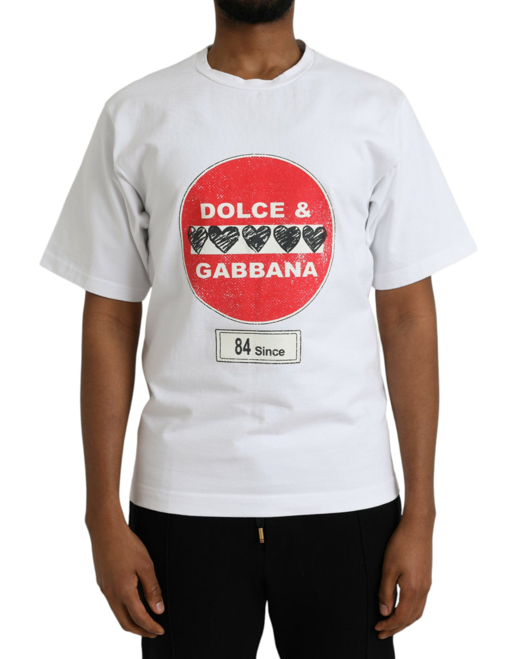 Dolce &amp; Gabbana – Weißes, kurzärmliges T-Shirt mit Rundhalsausschnitt und Herzmotiv aus Baumwolle