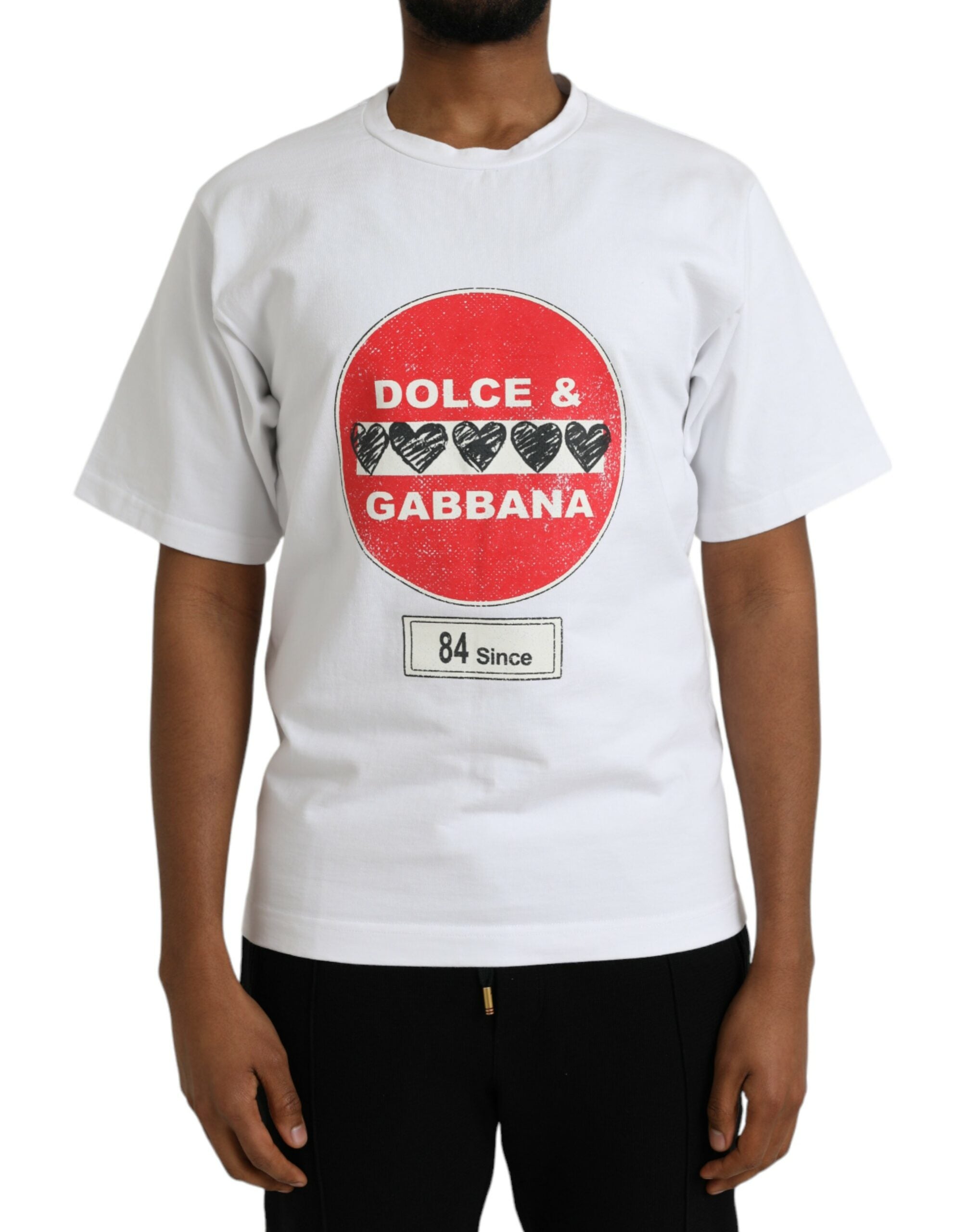 Dolce &amp; Gabbana – Weißes, kurzärmliges T-Shirt mit Rundhalsausschnitt und Herzmotiv aus Baumwolle