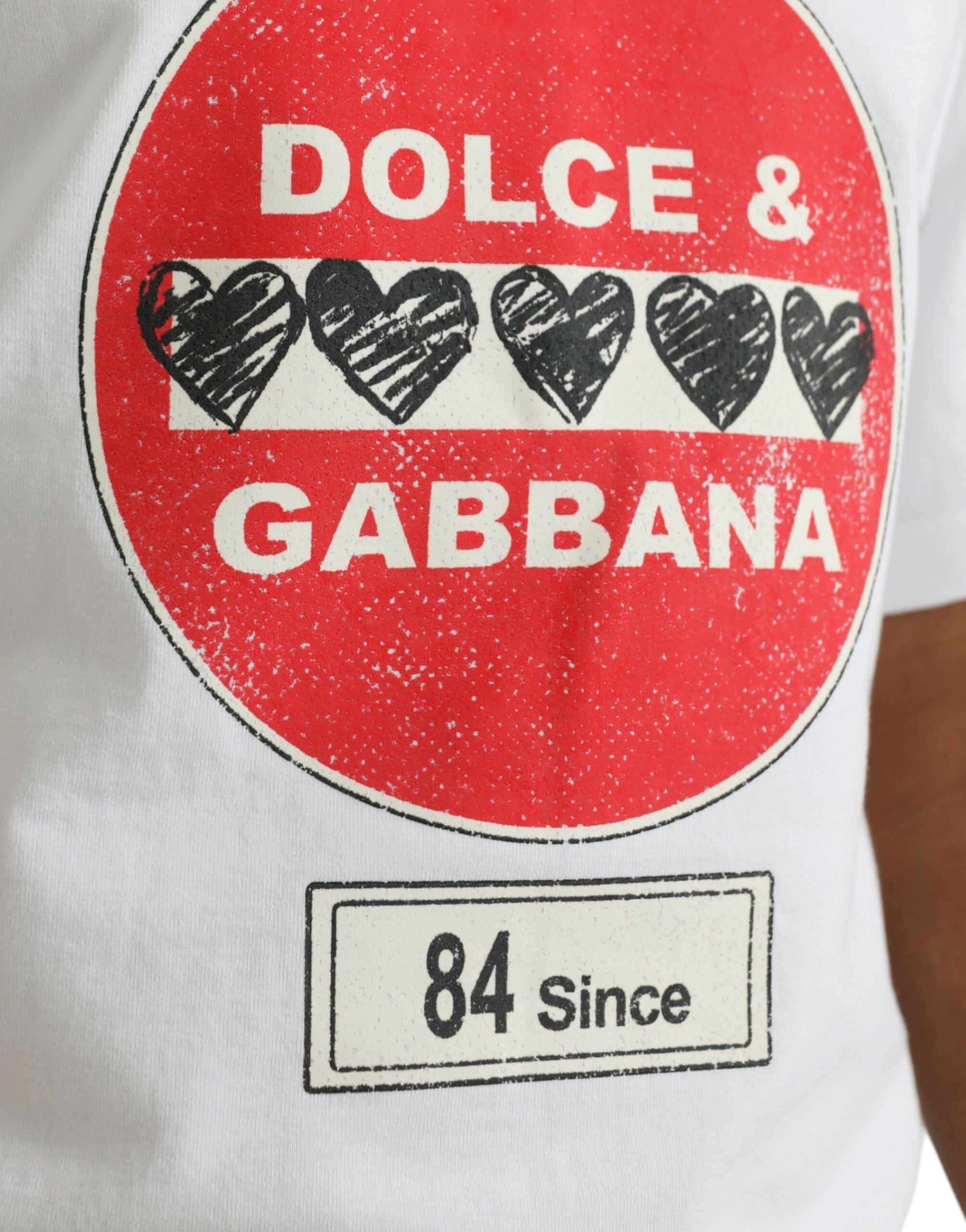 Dolce &amp; Gabbana – Weißes, kurzärmliges T-Shirt mit Rundhalsausschnitt und Herzmotiv aus Baumwolle
