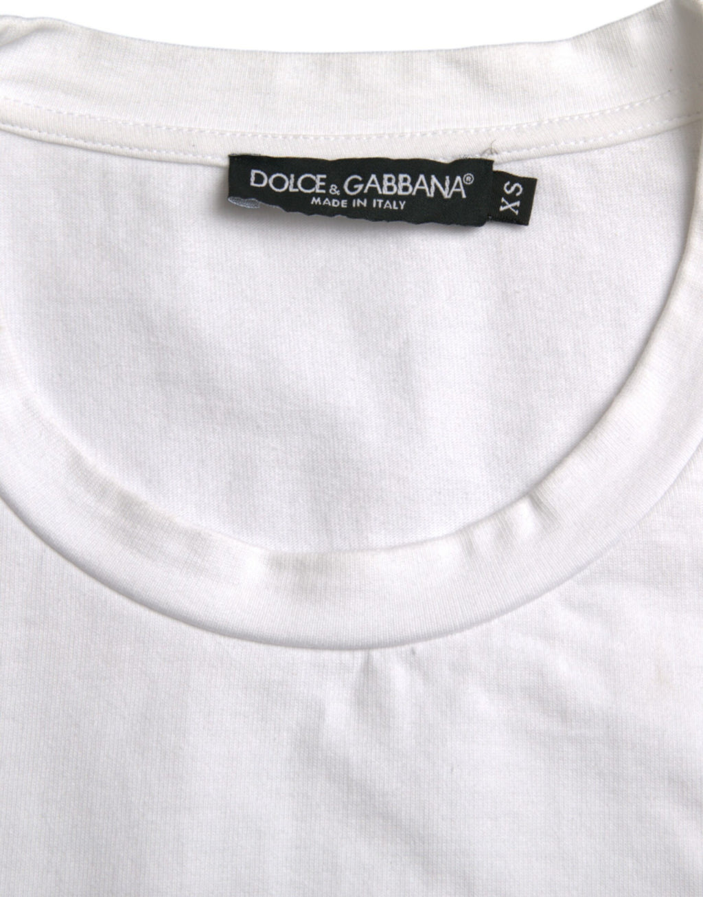 Dolce &amp; Gabbana – Weißes, kurzärmliges T-Shirt mit Rundhalsausschnitt und Herzmotiv aus Baumwolle