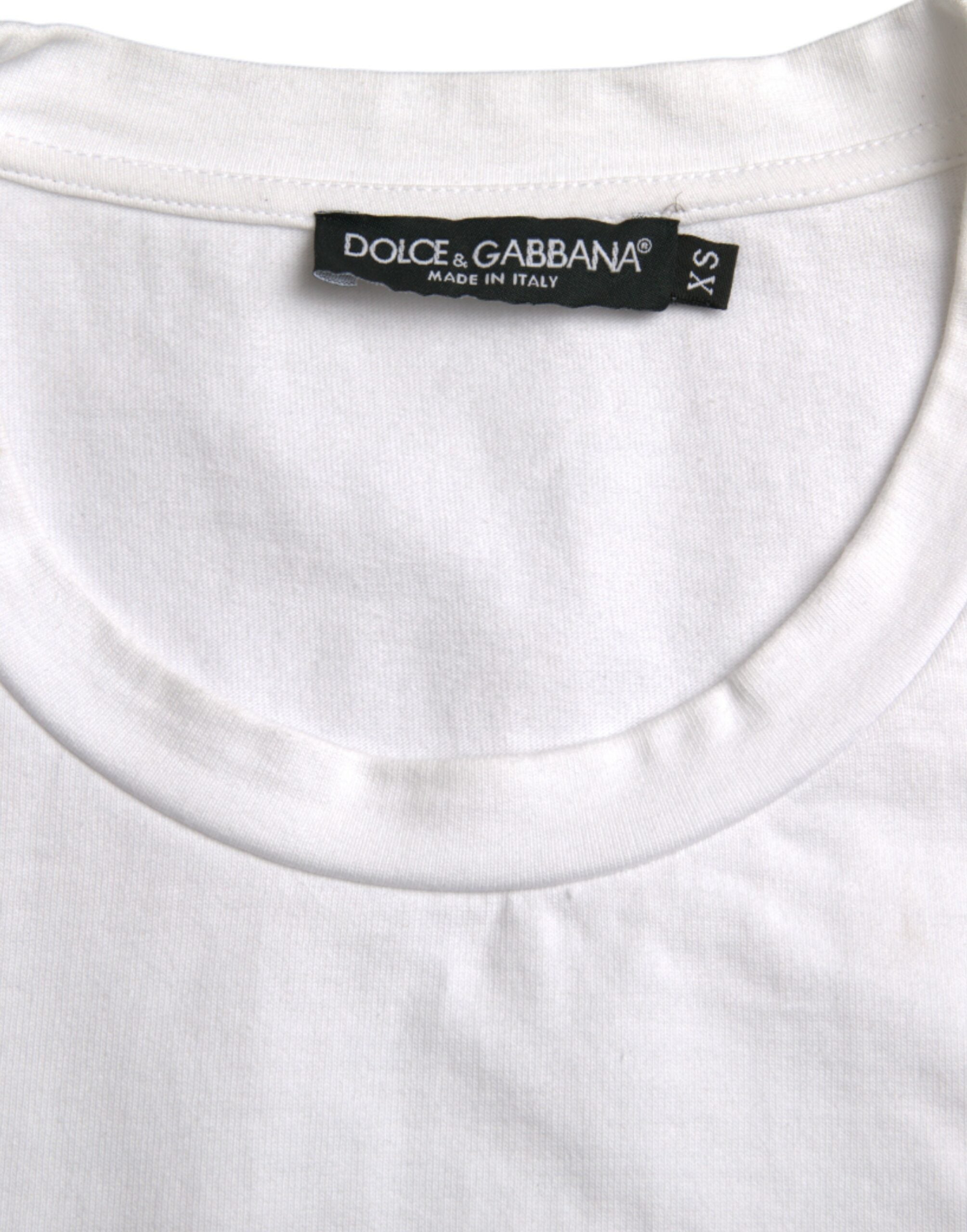 Dolce &amp; Gabbana – Weißes, kurzärmliges T-Shirt mit Rundhalsausschnitt und Herzmotiv aus Baumwolle