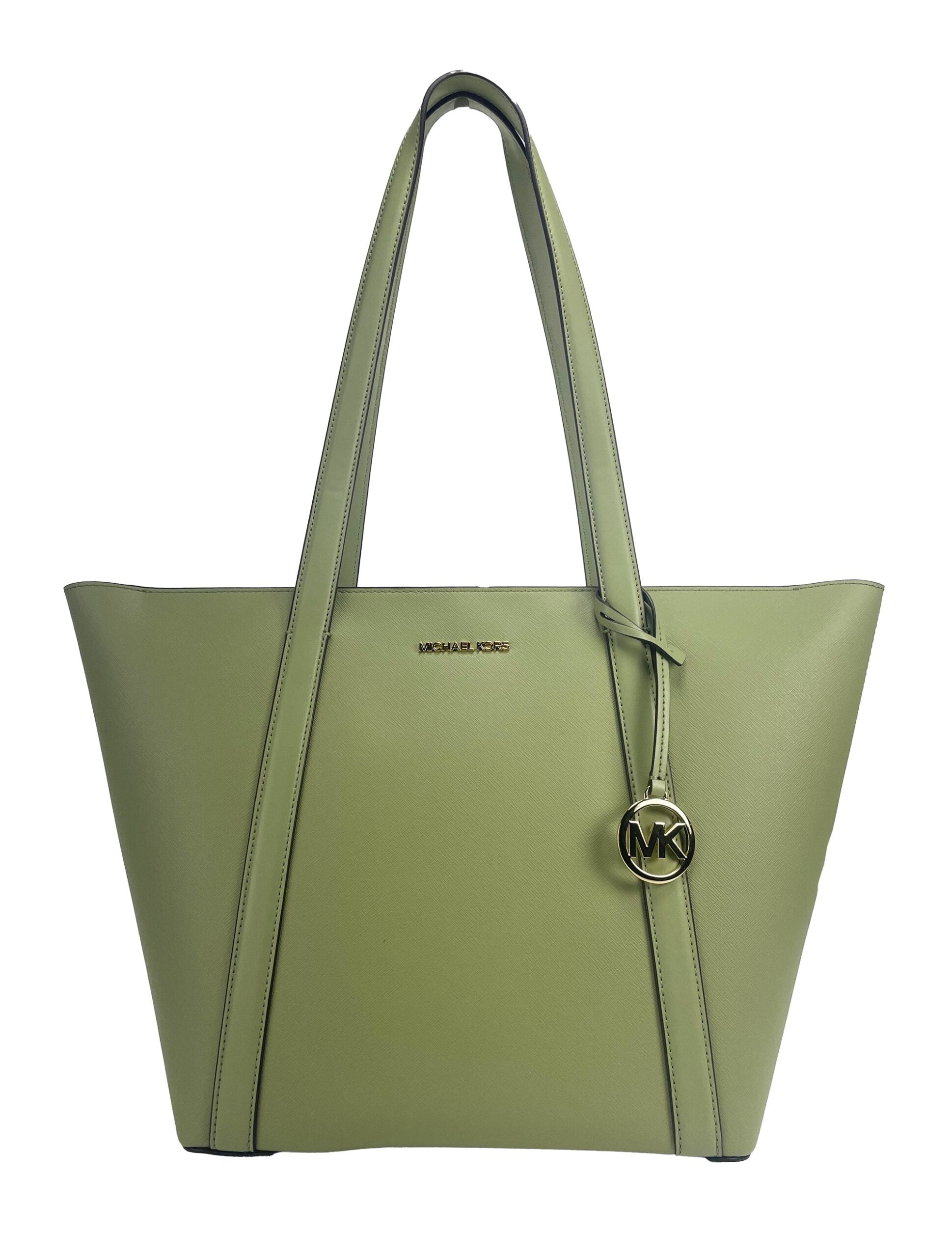 Michael Kors – Große Pratt-Schultertasche mit Reißverschluss, Helles Salbeigrün