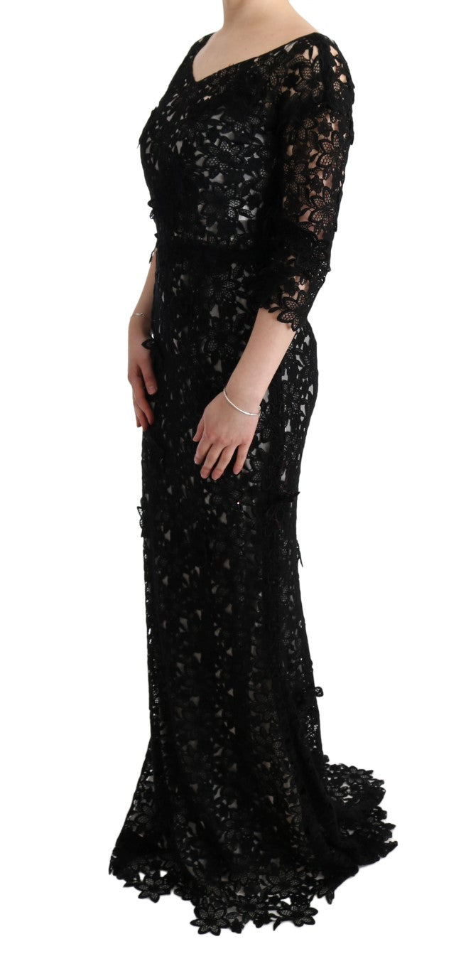 Dolce &amp; Gabbana - Robe longue noire élégante avec appliques florales