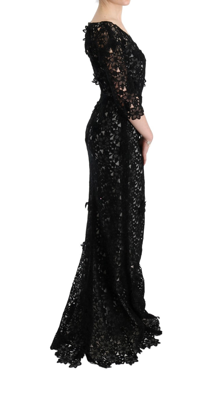 Dolce &amp; Gabbana - Robe longue noire élégante avec appliques florales