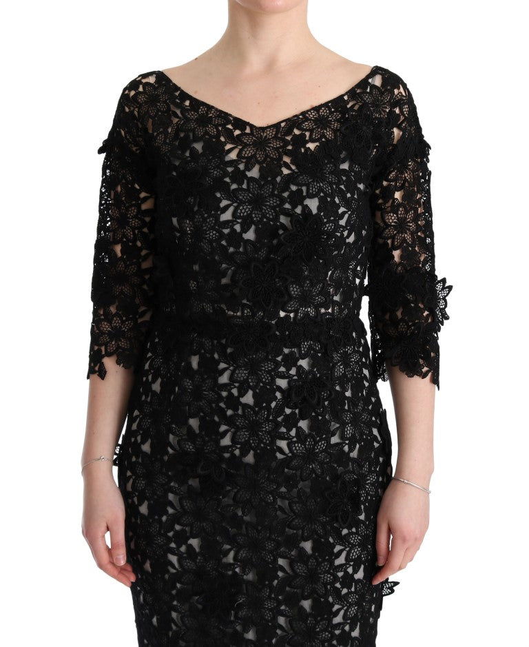 Dolce &amp; Gabbana - Robe longue noire élégante avec appliques florales